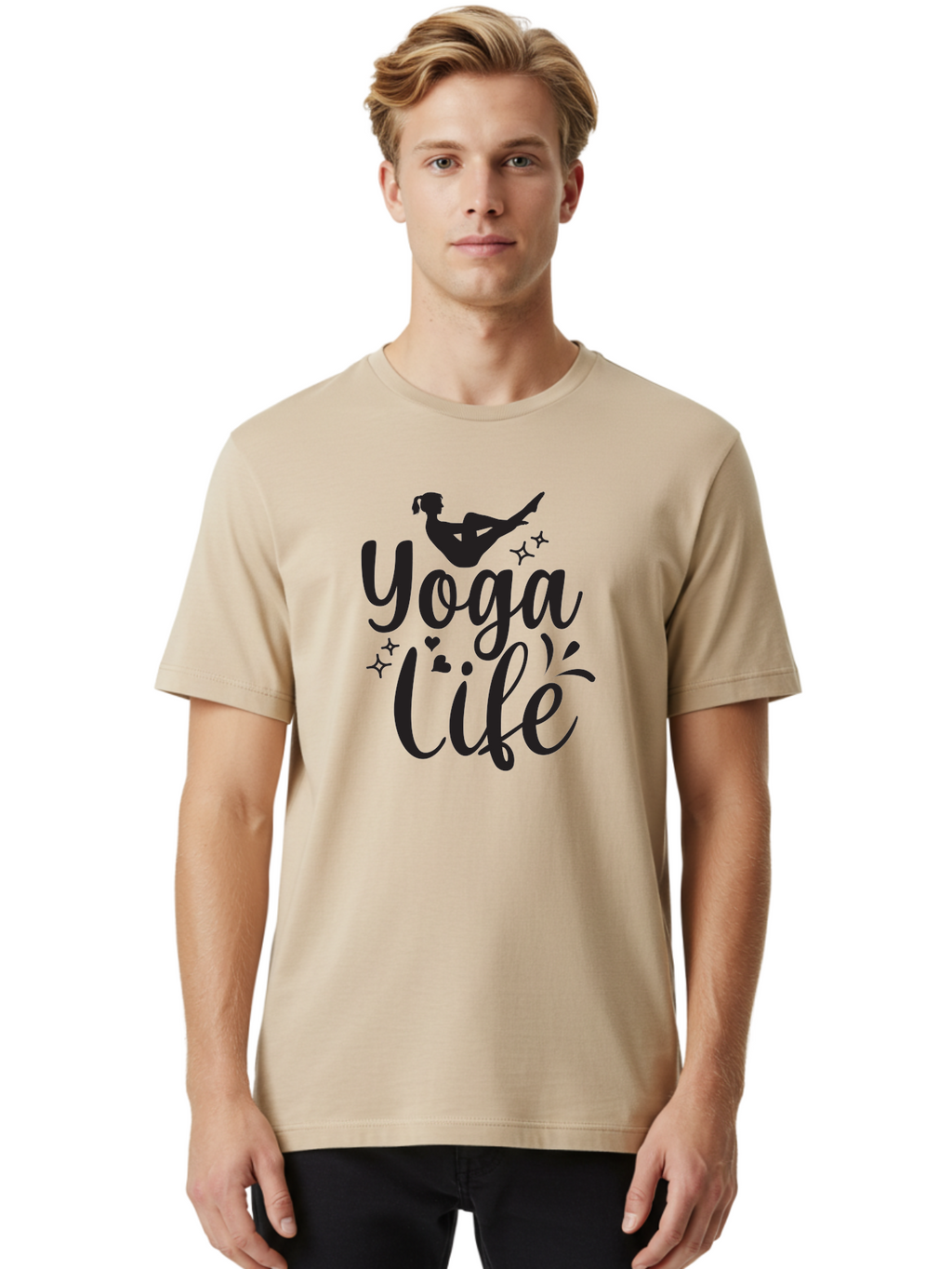 Yoga-Life Men'S Graphic Tee, 100% Cotton, Comfortable Casual Summer Wear, Machine Washable, Yoga Enthusiast, Silhouette Of A Yogi, Inspirational Quote, Wellness Lifestyle, Yoga Pose, Fitness Motivation, Meditation Practice, Yoga Love, Aad516