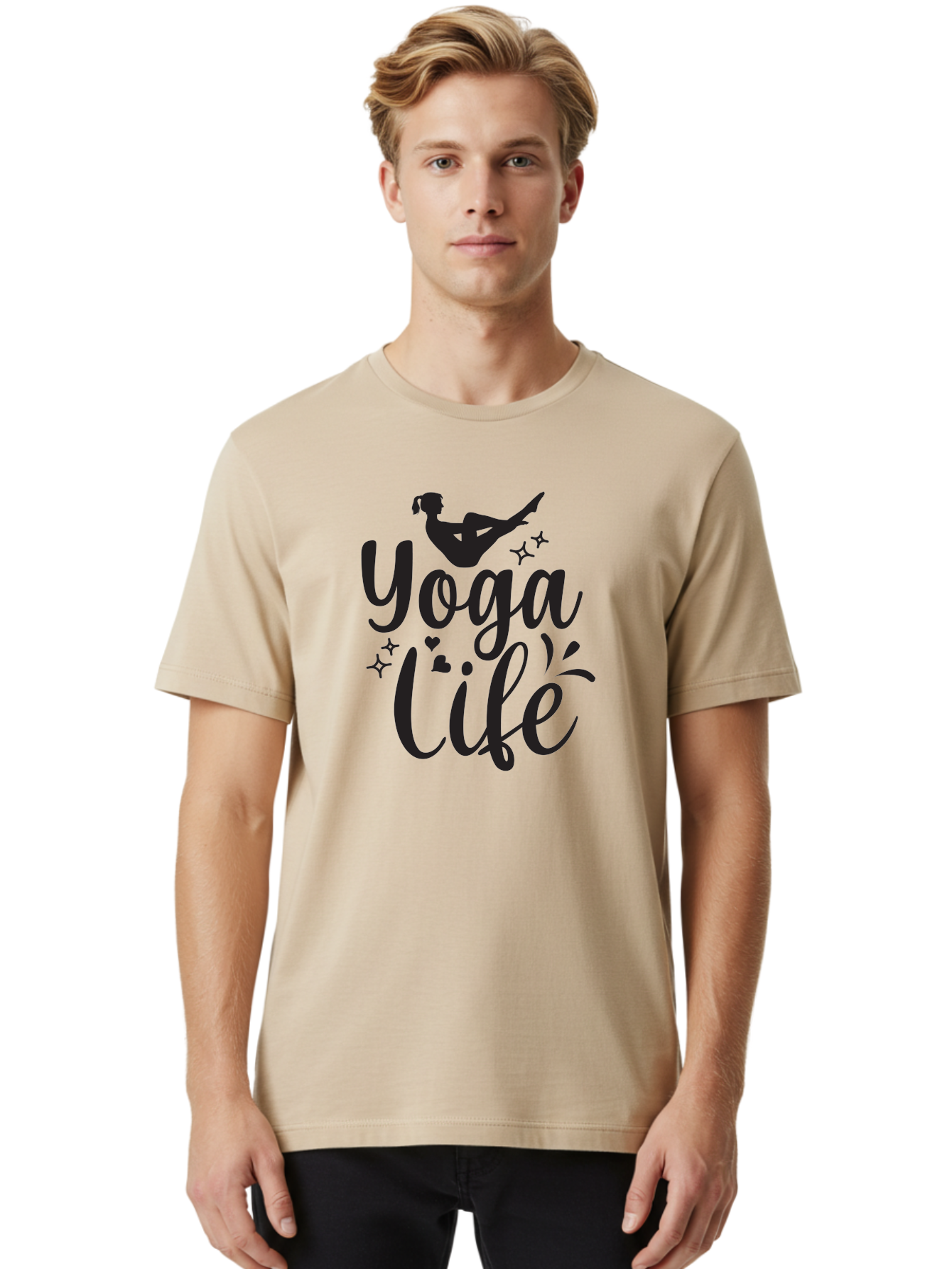 Yoga-Life Men'S Graphic Tee, 100% Cotton, Comfortable Casual Summer Wear, Machine Washable, Yoga Enthusiast, Silhouette Of A Yogi, Inspirational Quote, Wellness Lifestyle, Yoga Pose, Fitness Motivation, Meditation Practice, Yoga Love, Aad516