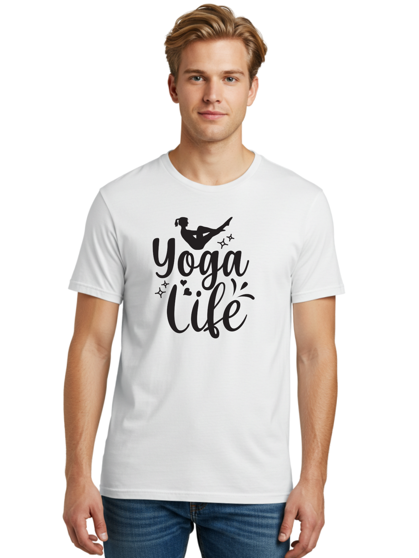 Yoga-Life Men'S Graphic Tee, 100% Cotton, Comfortable Casual Summer Wear, Machine Washable, Yoga Enthusiast, Silhouette Of A Yogi, Inspirational Quote, Wellness Lifestyle, Yoga Pose, Fitness Motivation, Meditation Practice, Yoga Love, Aad516