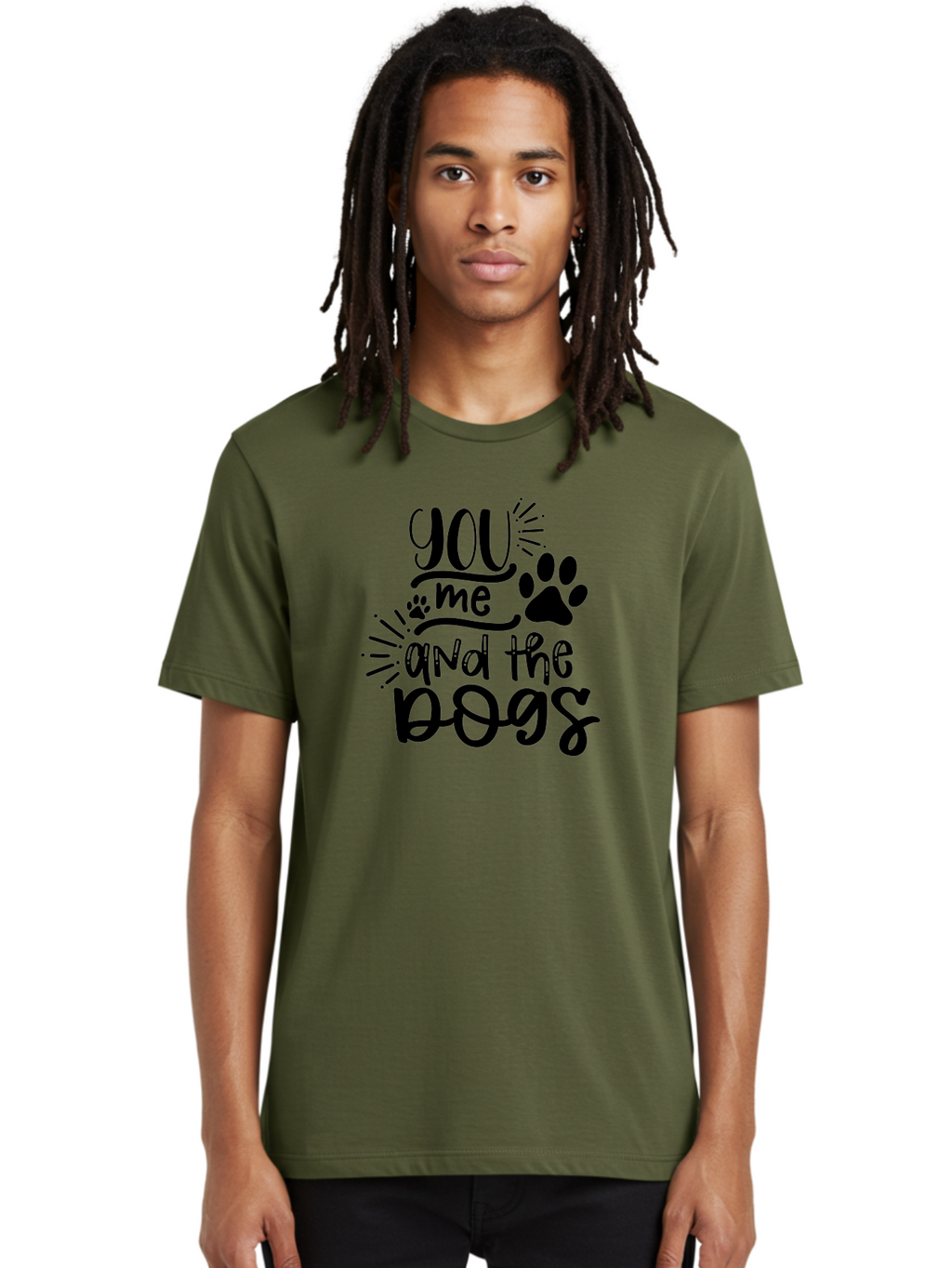 You-Me-And-The-Dogs Men'S Graphic Tee, 100% Cotton, Comfortable Casual Summer Wear, Machine Washable, Cute Dog Quote, Funny Dog Sayings, Dog Lover Gift, Paw Print Design, Dog Mom Quote, Dog Dad Quote, Pet Love, Dog Text Art Aad517
