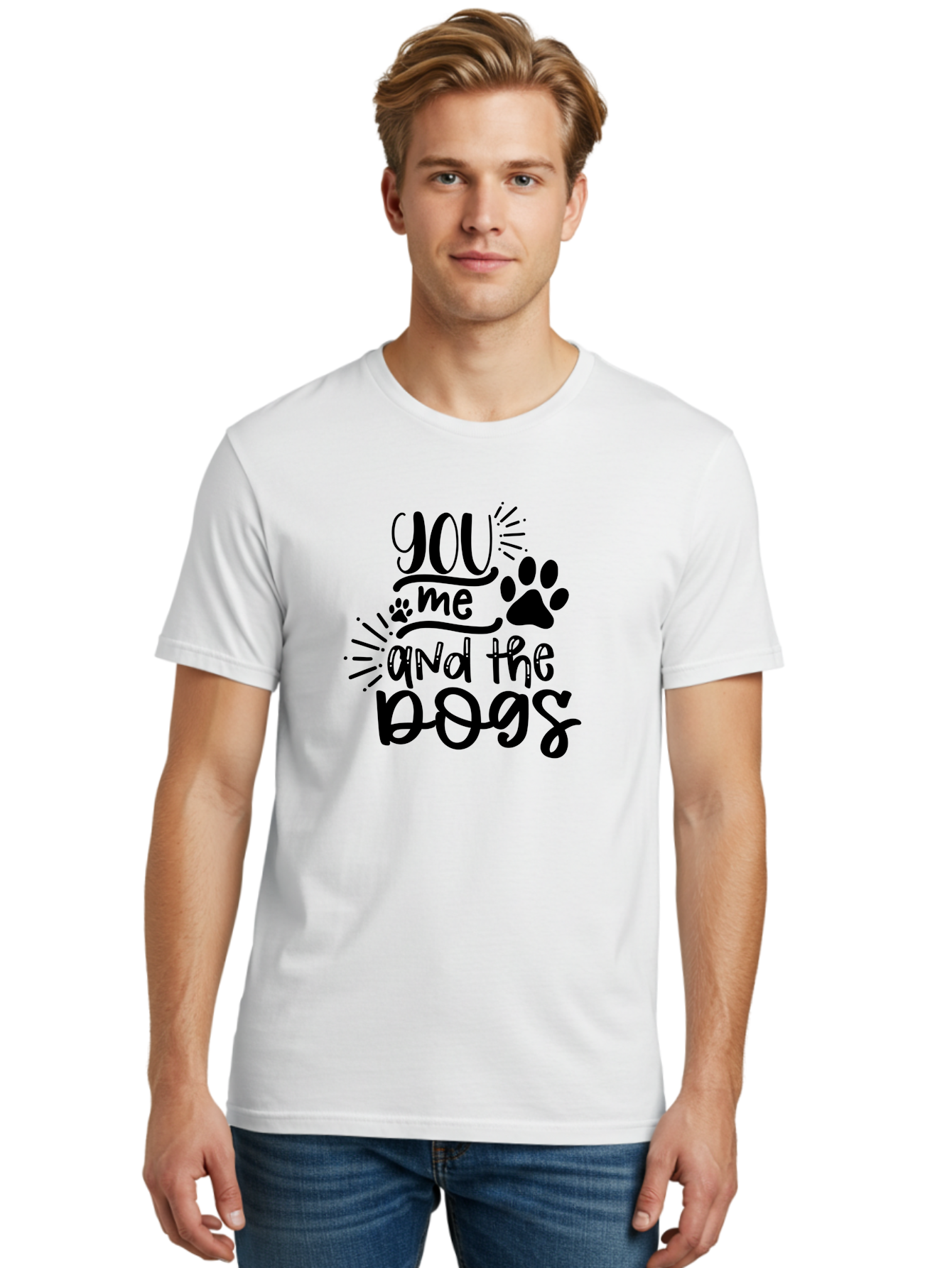 You-Me-And-The-Dogs Men'S Graphic Tee, 100% Cotton, Comfortable Casual Summer Wear, Machine Washable, Cute Dog Quote, Funny Dog Sayings, Dog Lover Gift, Paw Print Design, Dog Mom Quote, Dog Dad Quote, Pet Love, Dog Text Art Aad517