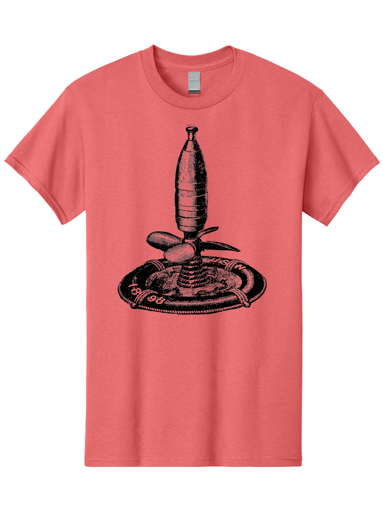 Bomb Men'S Graphic Tee, 100% Cotton, Comfortable Casual Summer Wear, Machine Washable, Explosive Device, Bomb Illustration, Vintage Artwork, Bomb On Plate, Coiled Spring, Detailed Engraving, Historical Graphic, War Symbol Aad519