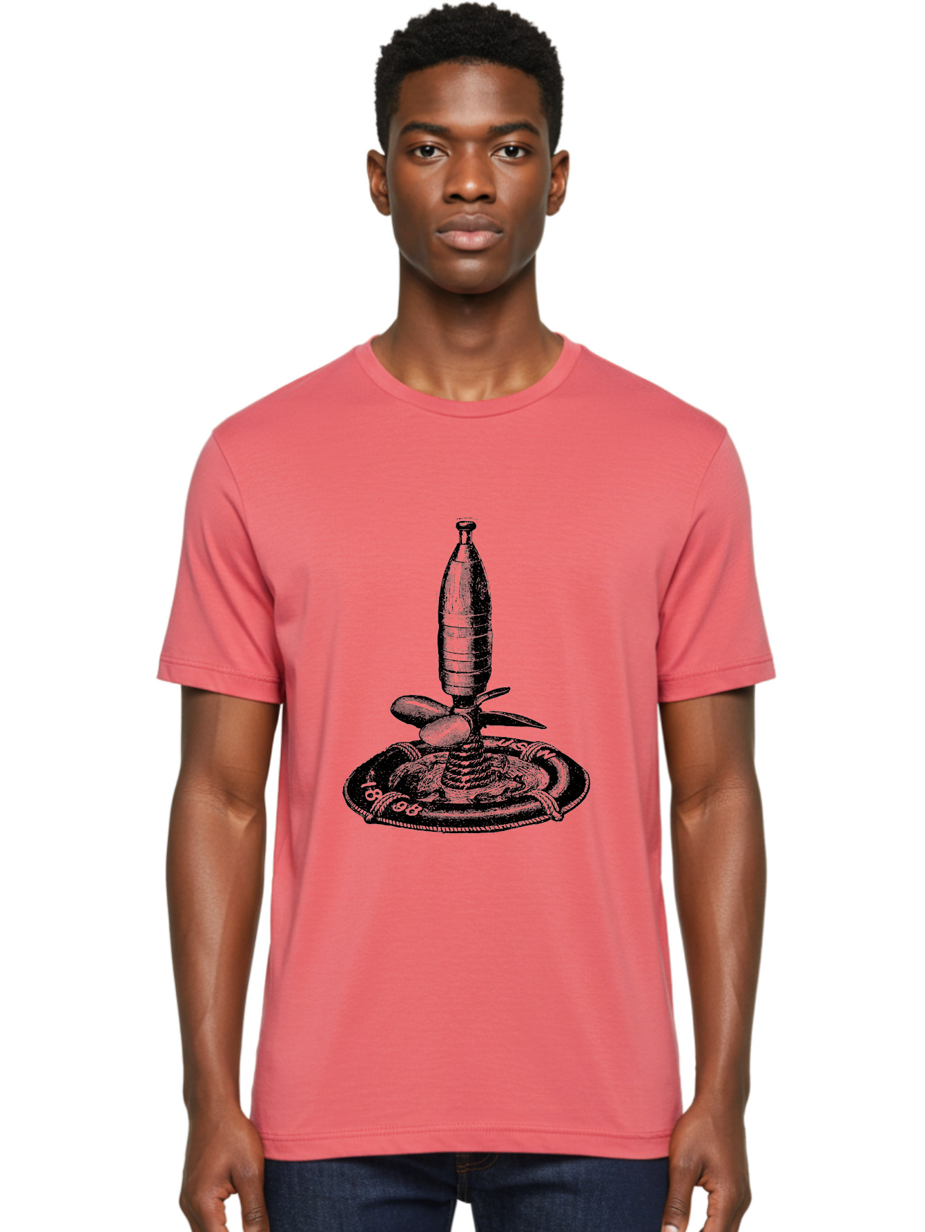 Bomb Men'S Graphic Tee, 100% Cotton, Comfortable Casual Summer Wear, Machine Washable, Explosive Device, Bomb Illustration, Vintage Artwork, Bomb On Plate, Coiled Spring, Detailed Engraving, Historical Graphic, War Symbol Aad519