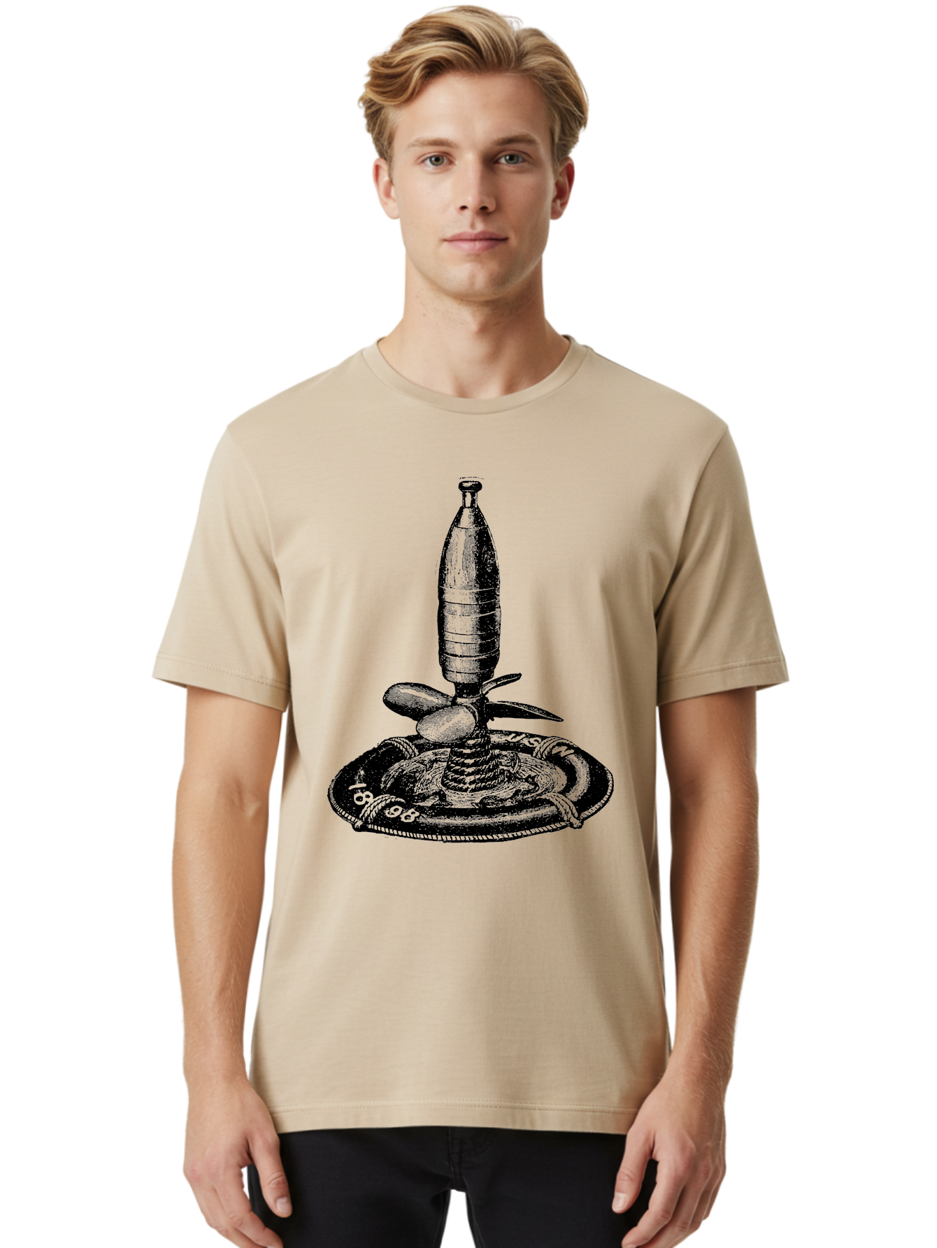 Bomb Men'S Graphic Tee, 100% Cotton, Comfortable Casual Summer Wear, Machine Washable, Explosive Device, Bomb Illustration, Vintage Artwork, Bomb On Plate, Coiled Spring, Detailed Engraving, Historical Graphic, War Symbol Aad519