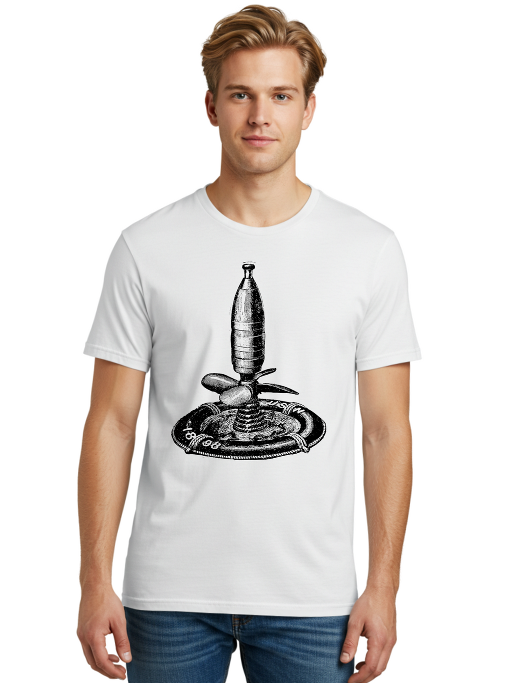 Bomb Men'S Graphic Tee, 100% Cotton, Comfortable Casual Summer Wear, Machine Washable, Explosive Device, Bomb Illustration, Vintage Artwork, Bomb On Plate, Coiled Spring, Detailed Engraving, Historical Graphic, War Symbol Aad519