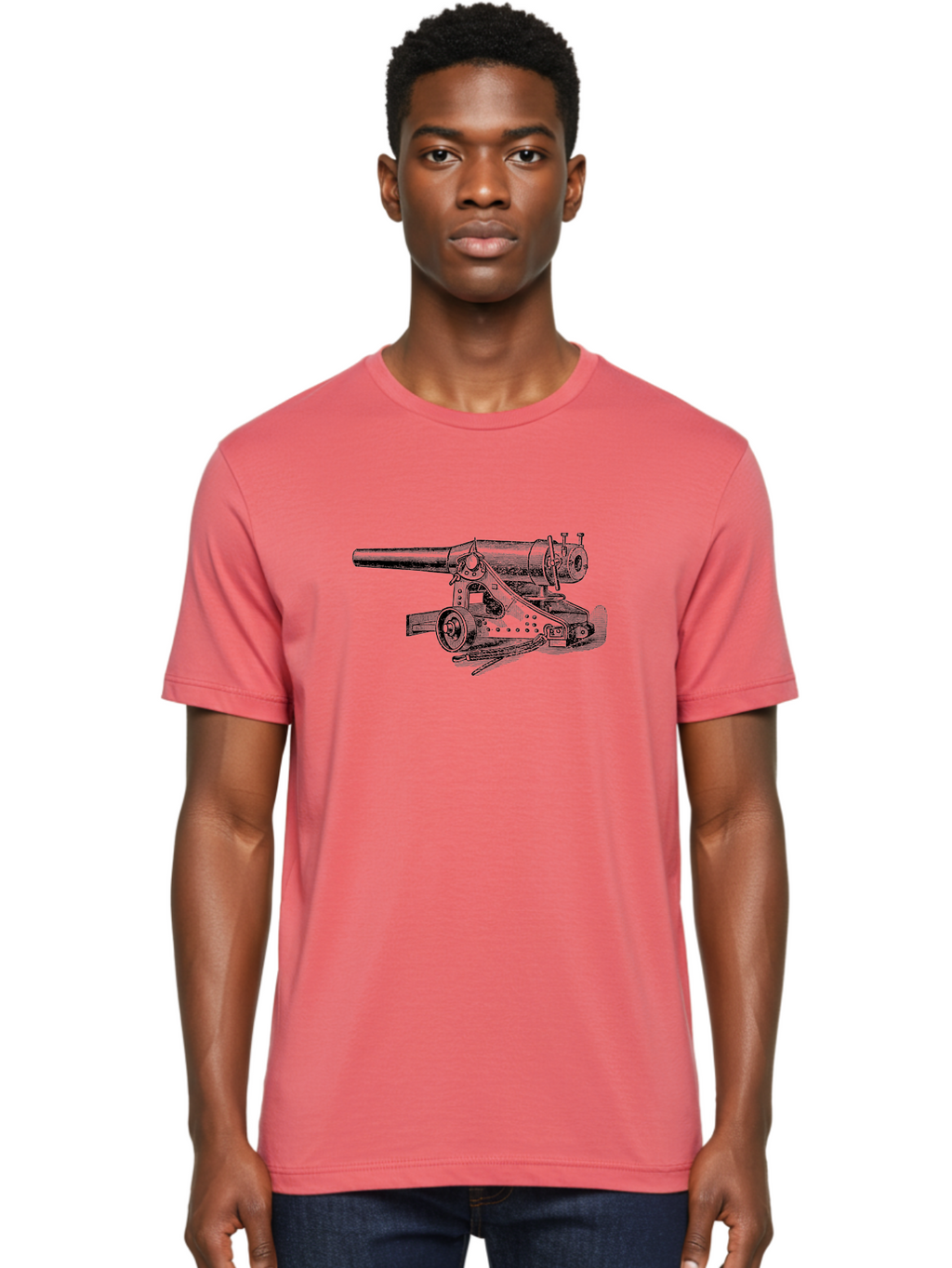 Cannon-Illustration Men'S Graphic Tee, 100% Cotton, Comfortable Casual Summer Wear, Machine Washable, Vintage Cannon, Historical Artillery, Antique Weapon, Military History, Classic Warfare, Detailed Engraving, Illustration Art Aad521