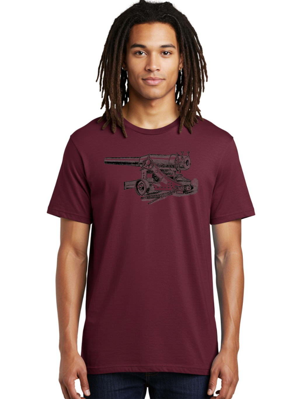 Cannon-Illustration Men'S Graphic Tee, 100% Cotton, Comfortable Casual Summer Wear, Machine Washable, Vintage Cannon, Historical Artillery, Antique Weapon, Military History, Classic Warfare, Detailed Engraving, Illustration Art Aad521