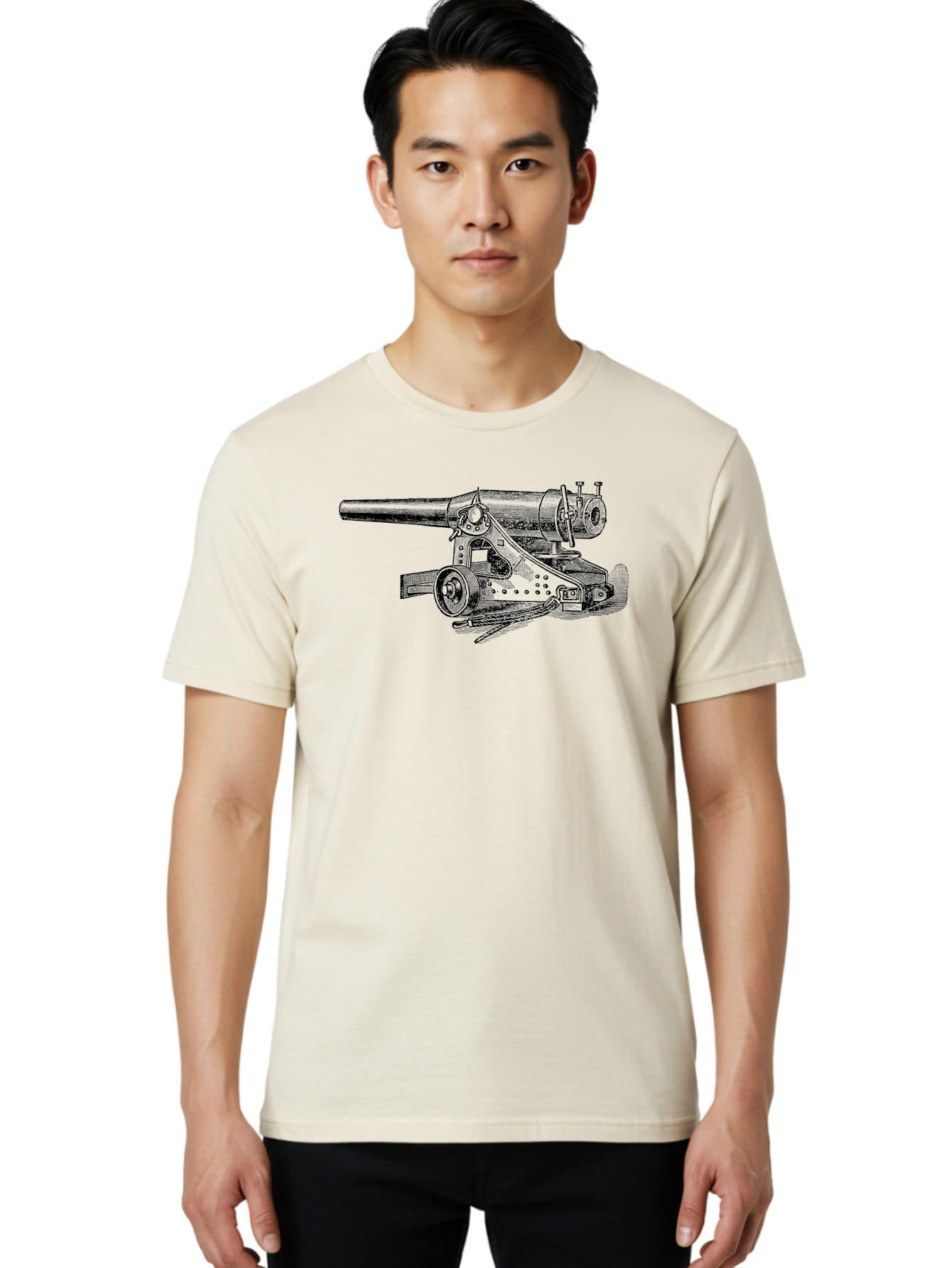 Cannon-Illustration Men'S Graphic Tee, 100% Cotton, Comfortable Casual Summer Wear, Machine Washable, Vintage Cannon, Historical Artillery, Antique Weapon, Military History, Classic Warfare, Detailed Engraving, Illustration Art Aad521
