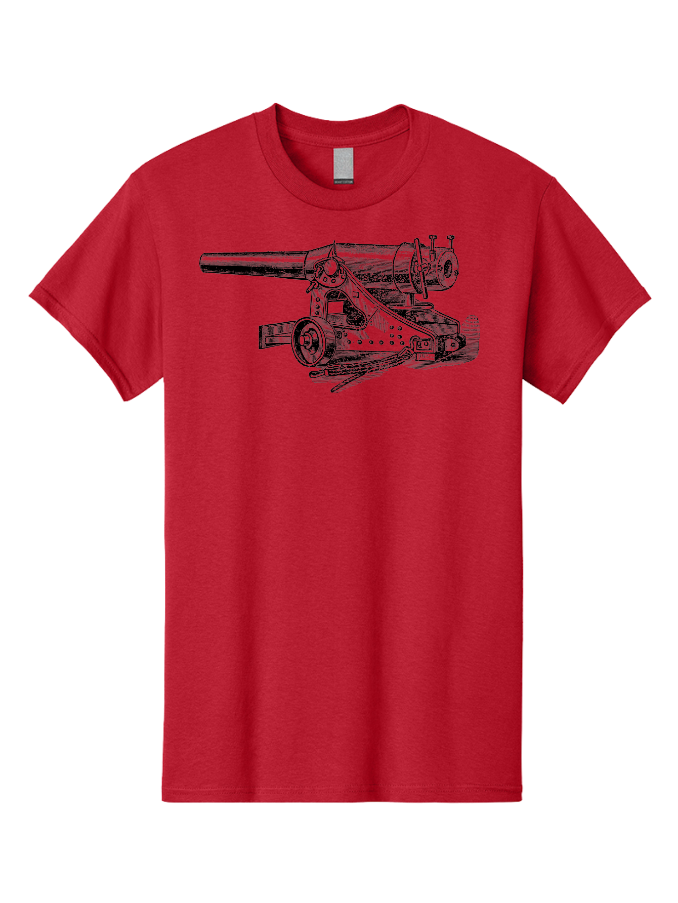 Cannon-Illustration Men'S Graphic Tee, 100% Cotton, Comfortable Casual Summer Wear, Machine Washable, Vintage Cannon, Historical Artillery, Antique Weapon, Military History, Classic Warfare, Detailed Engraving, Illustration Art Aad521