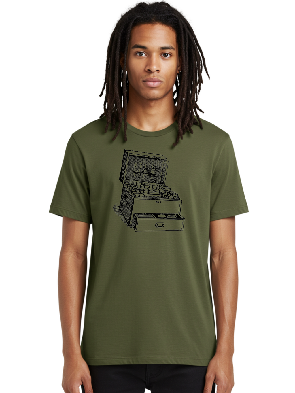 Chemist-Cabinet Men'S Graphic Tee, 100% Cotton, Comfortable Casual Summer Wear, Machine Washable, Vintage Apothecary, Medicine Storage, Old-Fashioned Remedies, Antique Medical Equipment, Wooden Chest, Medical History, Pharmacy Cabinet, Aad523