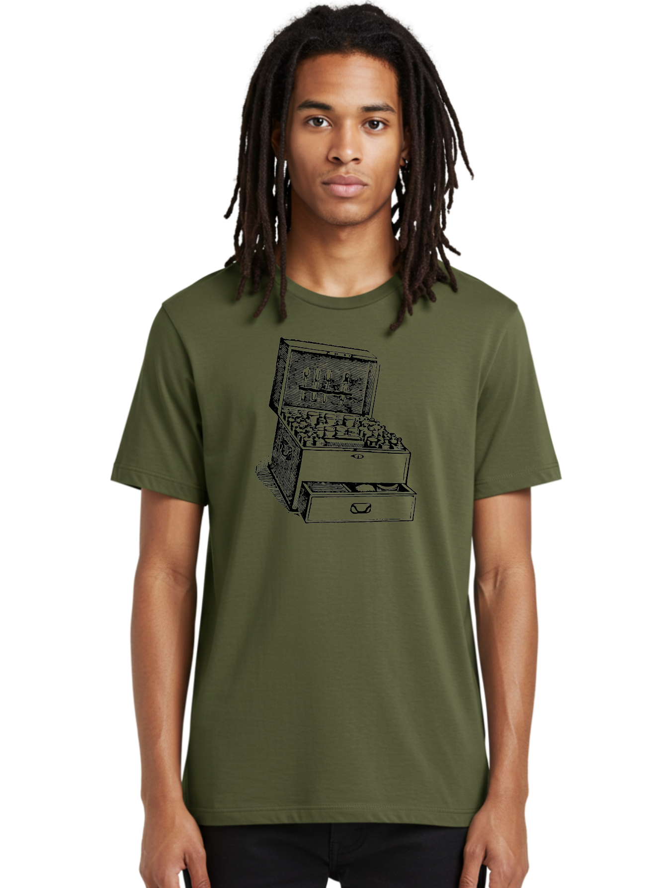 Chemist-Cabinet Men'S Graphic Tee, 100% Cotton, Comfortable Casual Summer Wear, Machine Washable, Vintage Apothecary, Medicine Storage, Old-Fashioned Remedies, Antique Medical Equipment, Wooden Chest, Medical History, Pharmacy Cabinet, Aad523