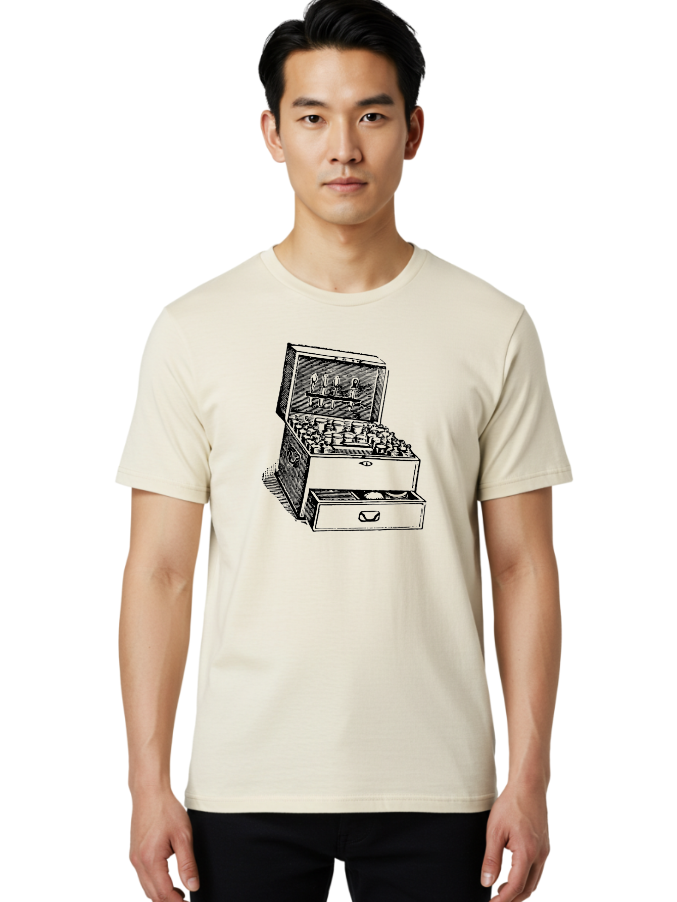 Chemist-Cabinet Men'S Graphic Tee, 100% Cotton, Comfortable Casual Summer Wear, Machine Washable, Vintage Apothecary, Medicine Storage, Old-Fashioned Remedies, Antique Medical Equipment, Wooden Chest, Medical History, Pharmacy Cabinet, Aad523