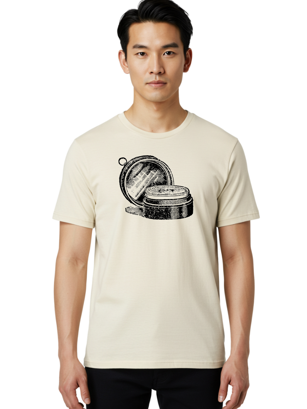 Compass-1 Men'S Graphic Tee, 100% Cotton, Comfortable Casual Summer Wear, Machine Washable, Vintage Compass, Navigation Tool, Direction Finder, Antique Design, Classic Illustration, Detailed Artwork, Circular Shape Aad524