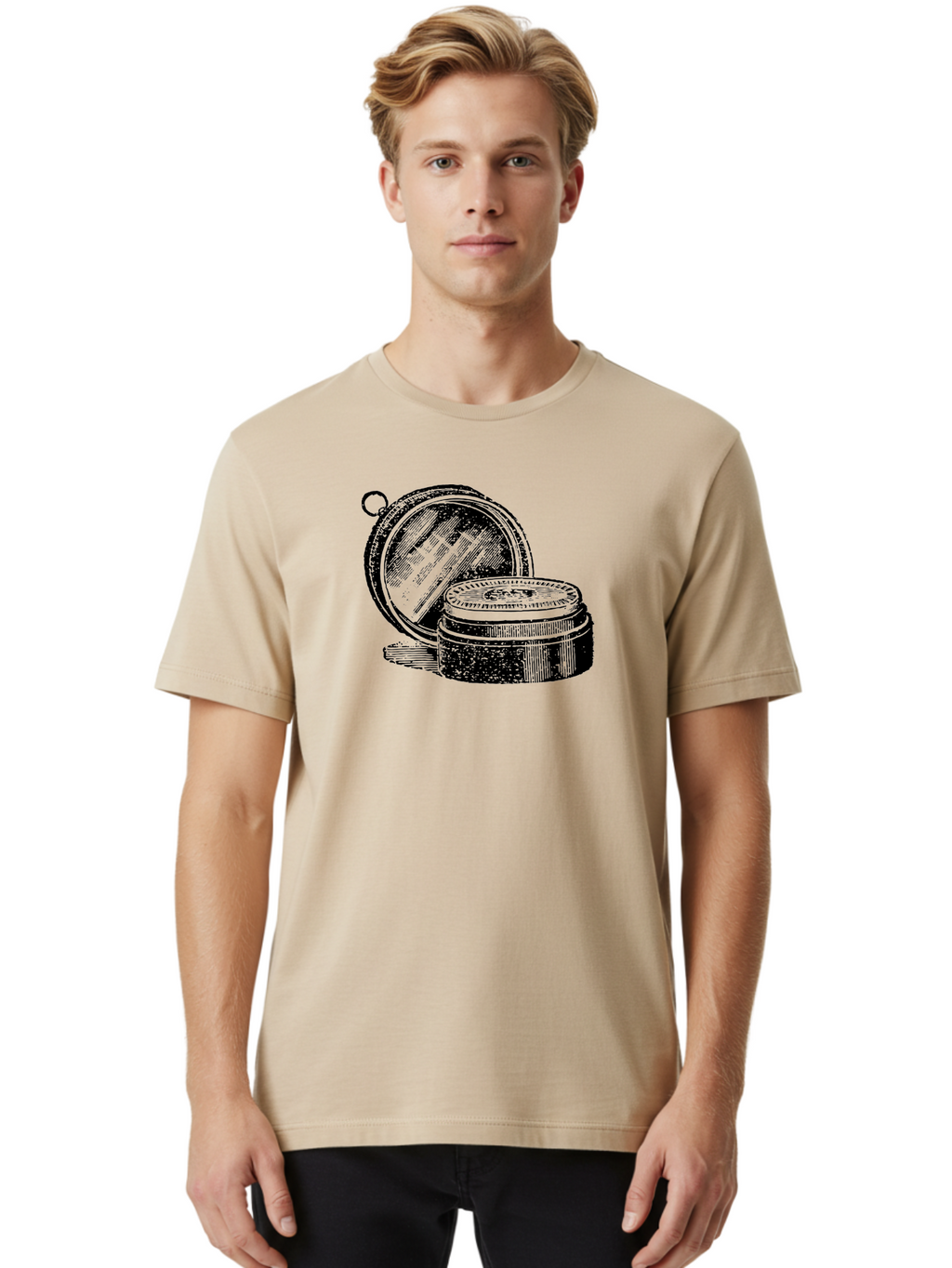 Compass-1 Men'S Graphic Tee, 100% Cotton, Comfortable Casual Summer Wear, Machine Washable, Vintage Compass, Navigation Tool, Direction Finder, Antique Design, Classic Illustration, Detailed Artwork, Circular Shape Aad524