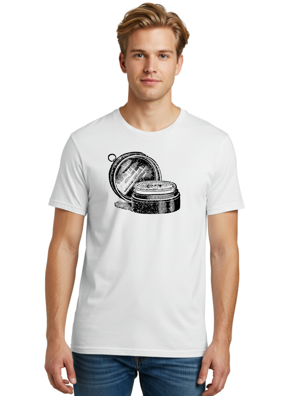 Compass-1 Men'S Graphic Tee, 100% Cotton, Comfortable Casual Summer Wear, Machine Washable, Vintage Compass, Navigation Tool, Direction Finder, Antique Design, Classic Illustration, Detailed Artwork, Circular Shape Aad524