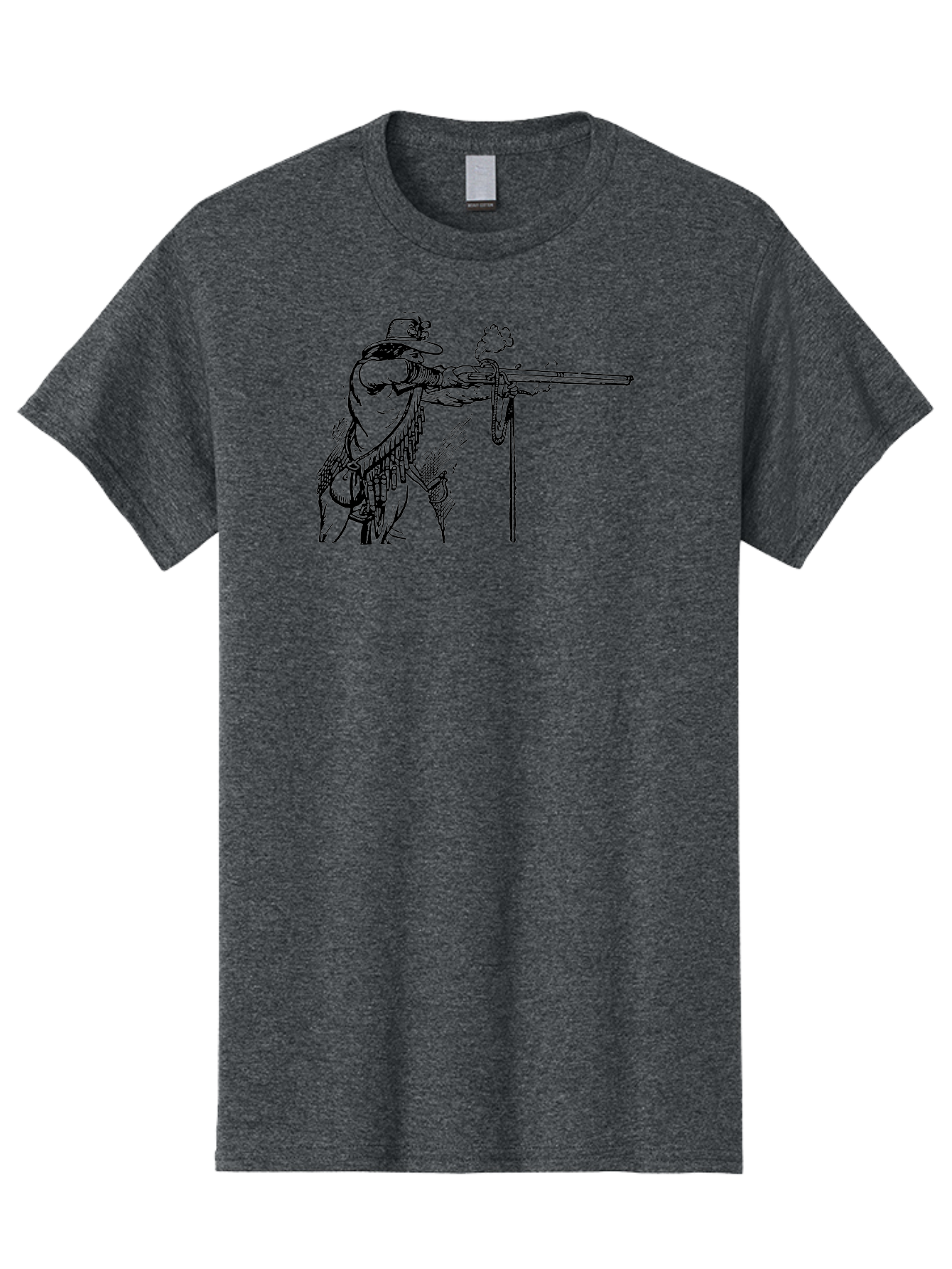 Cowboy-Firing-Rifle Men'S Graphic Tee, 100% Cotton, Comfortable Casual Summer Wear, Machine Washable, Cowboy Shooting Rifle, Western Art, Vintage Cowboy, Cowboy Hat, Rifle Smoke, Black And White Illustration, Cowboy Culture, Wild West Aad526