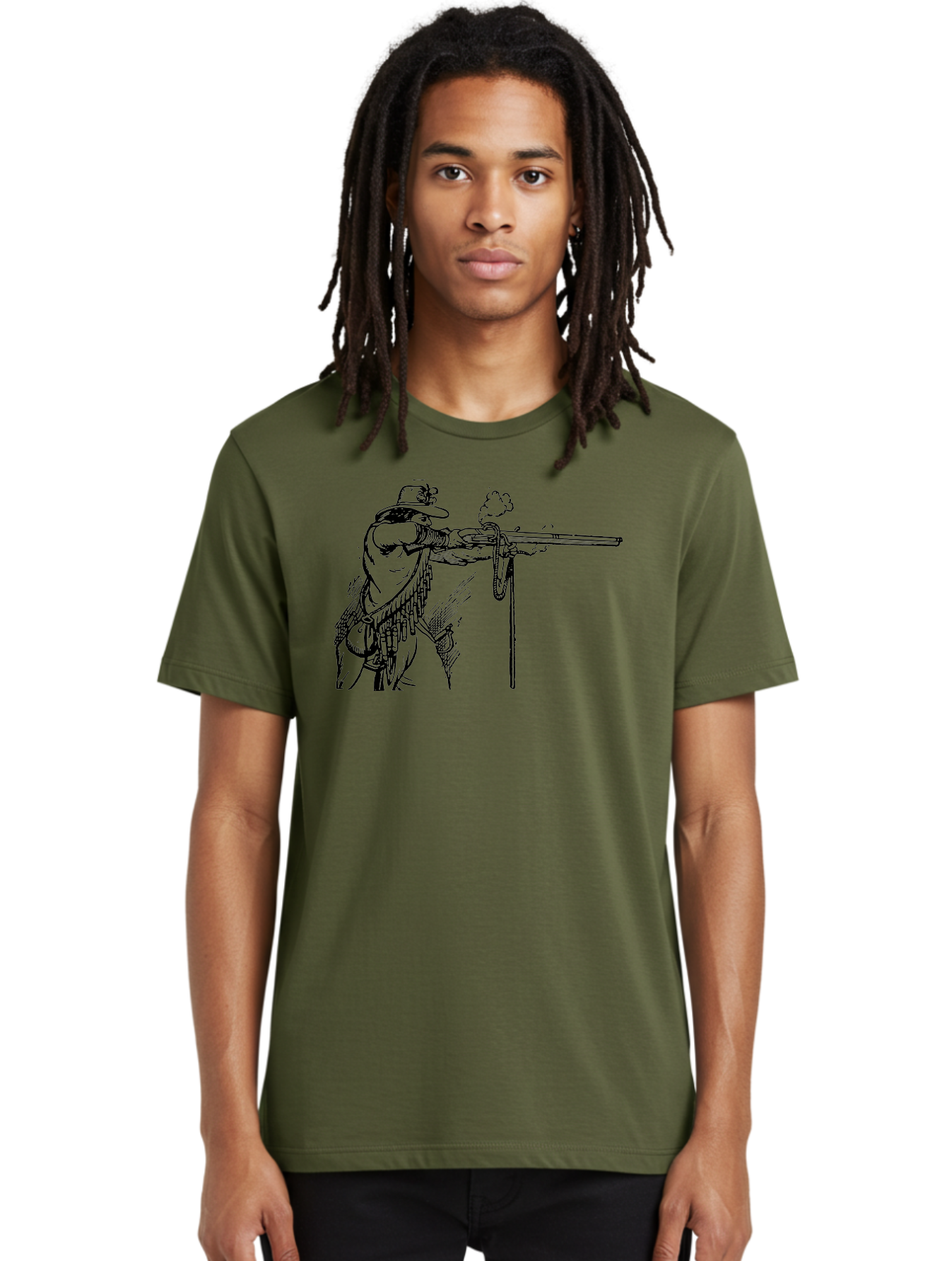 Cowboy-Firing-Rifle Men'S Graphic Tee, 100% Cotton, Comfortable Casual Summer Wear, Machine Washable, Cowboy Shooting Rifle, Western Art, Vintage Cowboy, Cowboy Hat, Rifle Smoke, Black And White Illustration, Cowboy Culture, Wild West Aad526