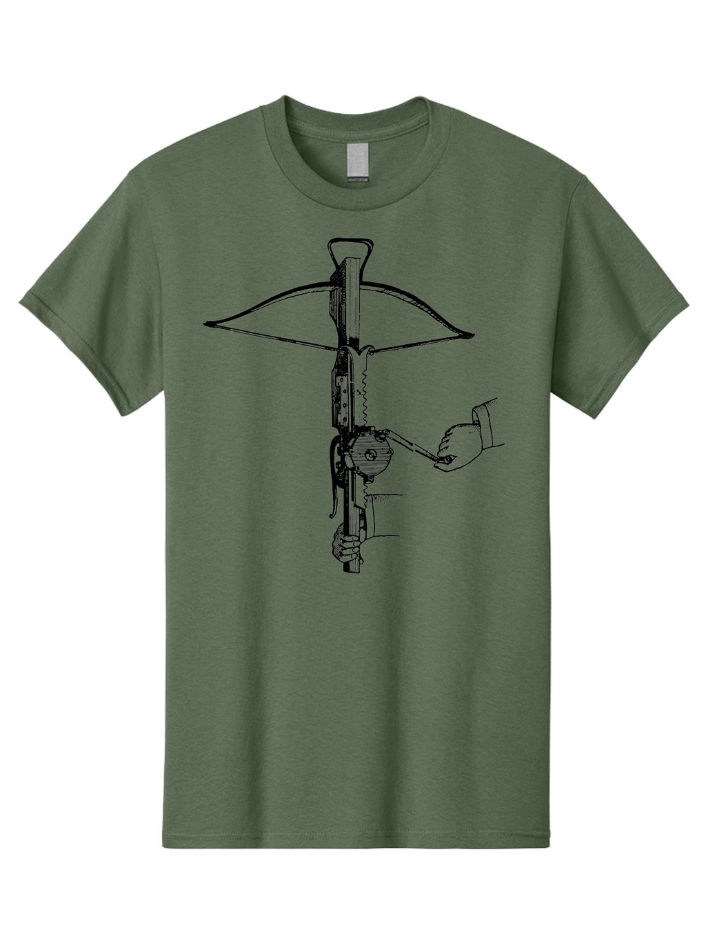 Crossbow-1 Men'S Graphic Tee, 100% Cotton, Comfortable Casual Summer Wear, Machine Washable, Hand Holding Crossbow Crank, Medieval Weaponry, Historical Illustration, Mechanical Device, Projectile Launcher, Medieval Warfare, Ancient Combat Aad527
