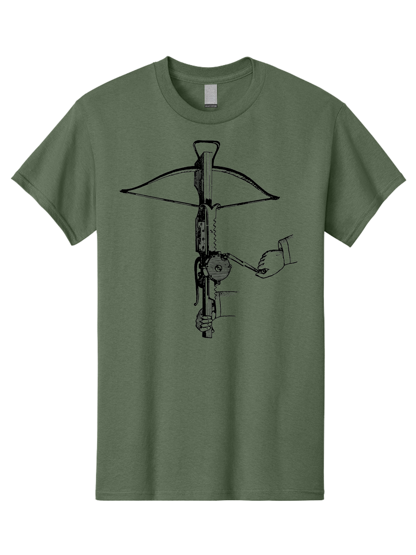 Crossbow-1 Men'S Graphic Tee, 100% Cotton, Comfortable Casual Summer Wear, Machine Washable, Hand Holding Crossbow Crank, Medieval Weaponry, Historical Illustration, Mechanical Device, Projectile Launcher, Medieval Warfare, Ancient Combat Aad527