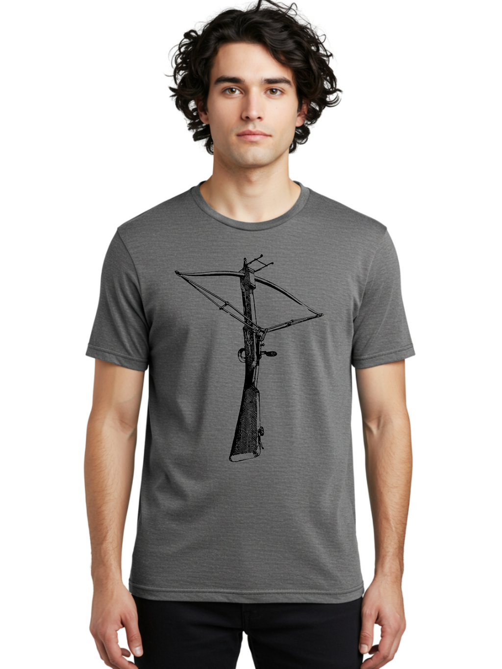 Crossbow Men'S Graphic Tee, 100% Cotton, Comfortable Casual Summer Wear, Machine Washable, Crossbow Illustration, Medieval Weapon, Historical Reenactment, Archery Equipment, Tactical Gear, Close-Up View, Detailed Drawing, Aad529
