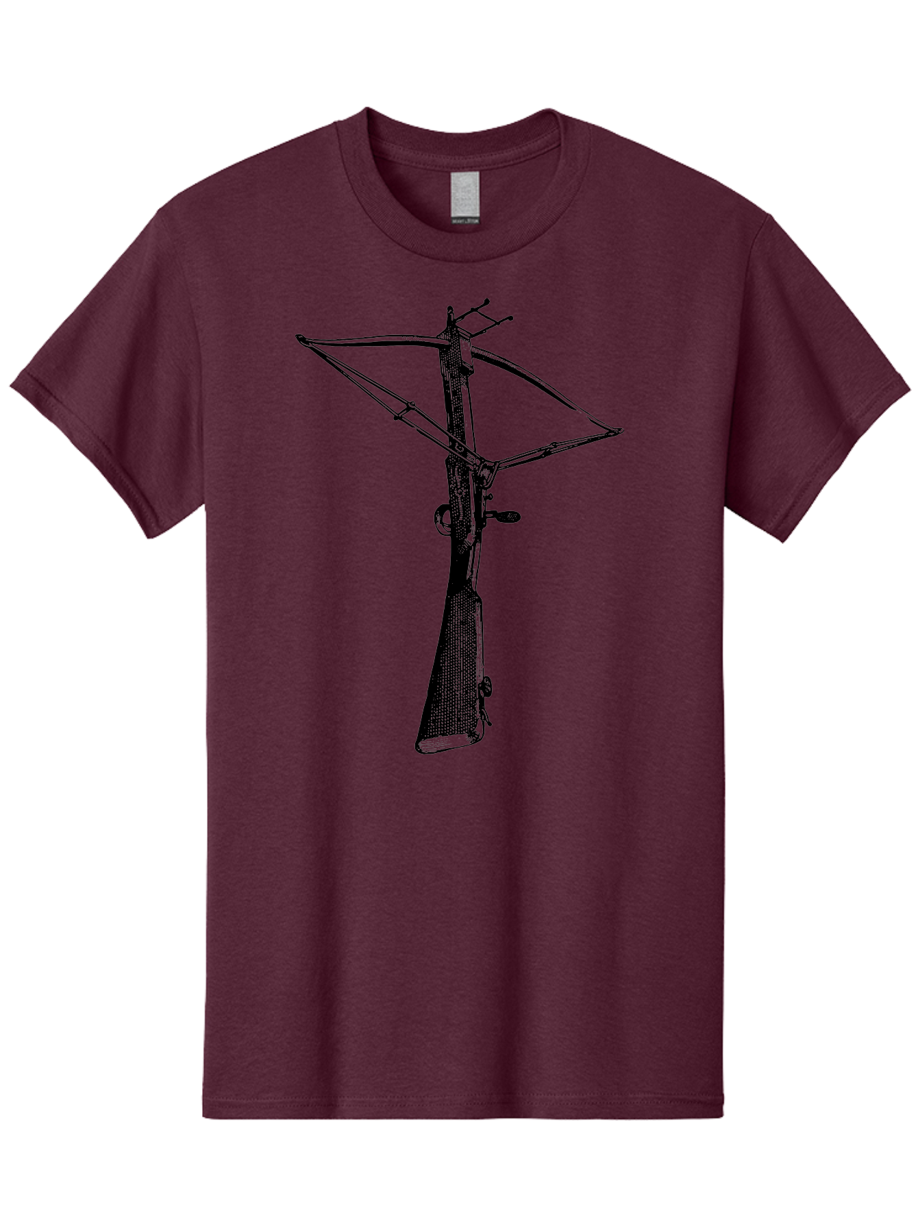 Crossbow Men'S Graphic Tee, 100% Cotton, Comfortable Casual Summer Wear, Machine Washable, Crossbow Illustration, Medieval Weapon, Historical Reenactment, Archery Equipment, Tactical Gear, Close-Up View, Detailed Drawing, Aad529