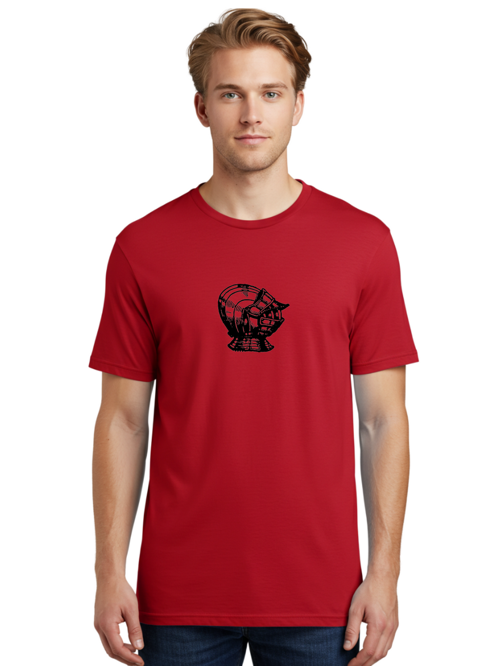 Football-Helmet Men'S Graphic Tee, 100% Cotton, Comfortable Casual Summer Wear, Machine Washable, Medieval Knight Helmet, Armor Headpiece, Protective Gear, Chivalry Symbol, Knight Templar, Gothic Style, Metal Helmet Aad535