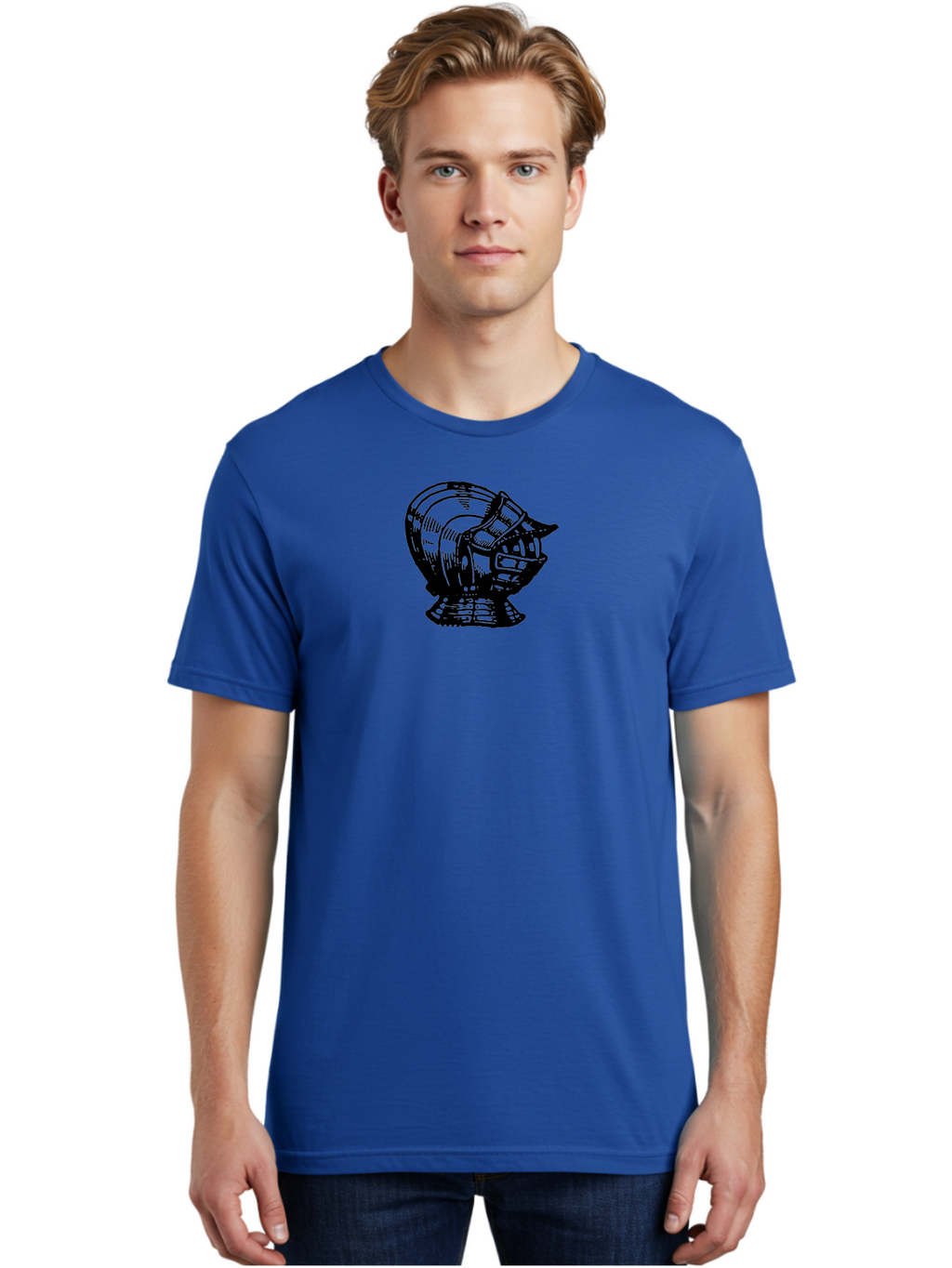 Football-Helmet Men'S Graphic Tee, 100% Cotton, Comfortable Casual Summer Wear, Machine Washable, Medieval Knight Helmet, Armor Headpiece, Protective Gear, Chivalry Symbol, Knight Templar, Gothic Style, Metal Helmet Aad535