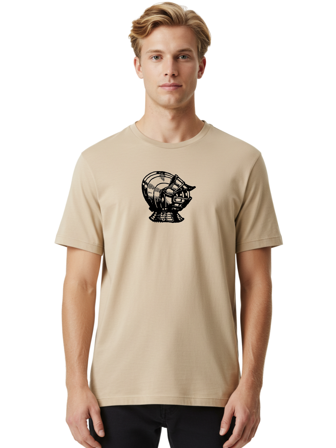 Football-Helmet Men'S Graphic Tee, 100% Cotton, Comfortable Casual Summer Wear, Machine Washable, Medieval Knight Helmet, Armor Headpiece, Protective Gear, Chivalry Symbol, Knight Templar, Gothic Style, Metal Helmet Aad535
