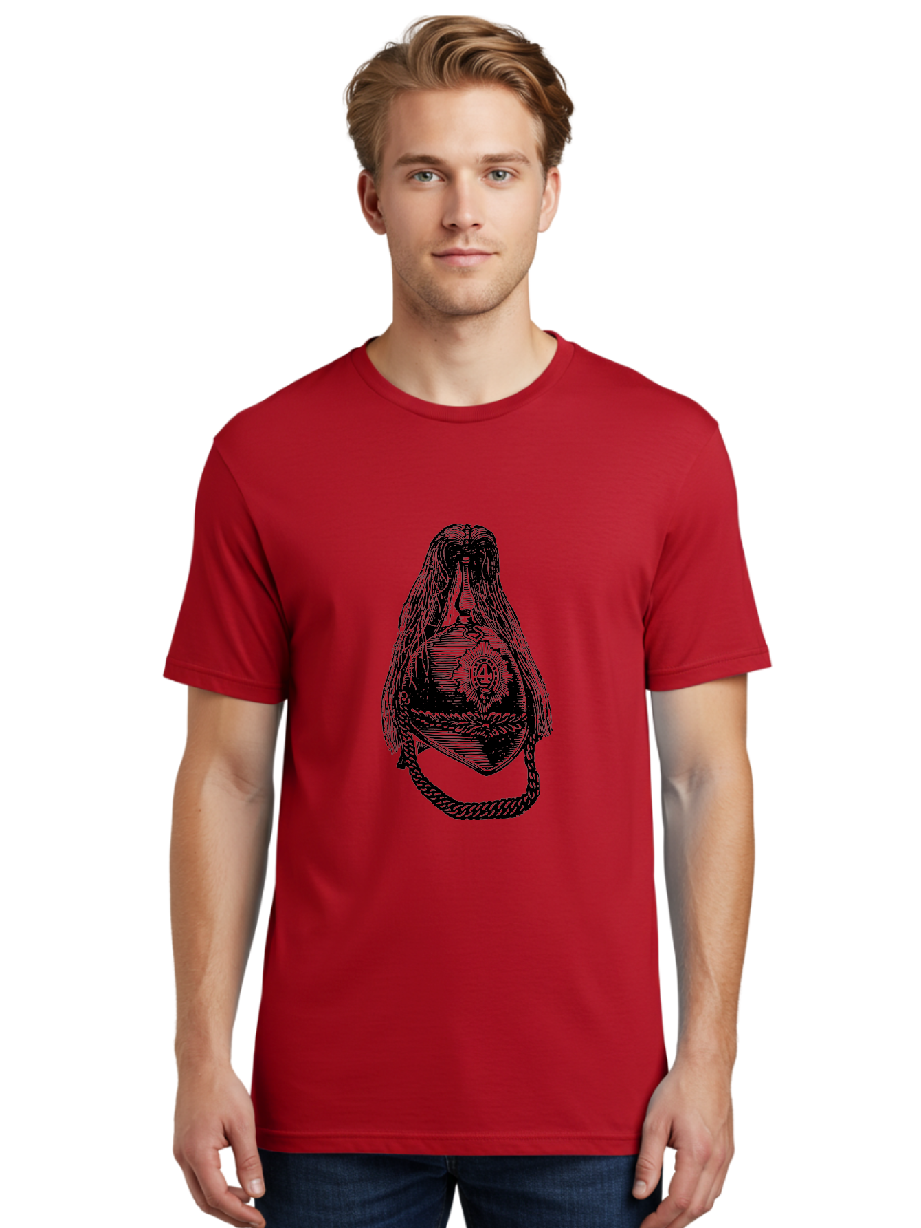 Goddess-With-Chalice-And-Rope Men'S Graphic Tee, 100% Cotton, Comfortable Casual Summer Wear, Machine Washable, Masonic Symbol, Mysterious Figure, Hood With Shadow, Sacred Emblem, Esoteric Art, Symbolic Representation, Secret Society, Aad536