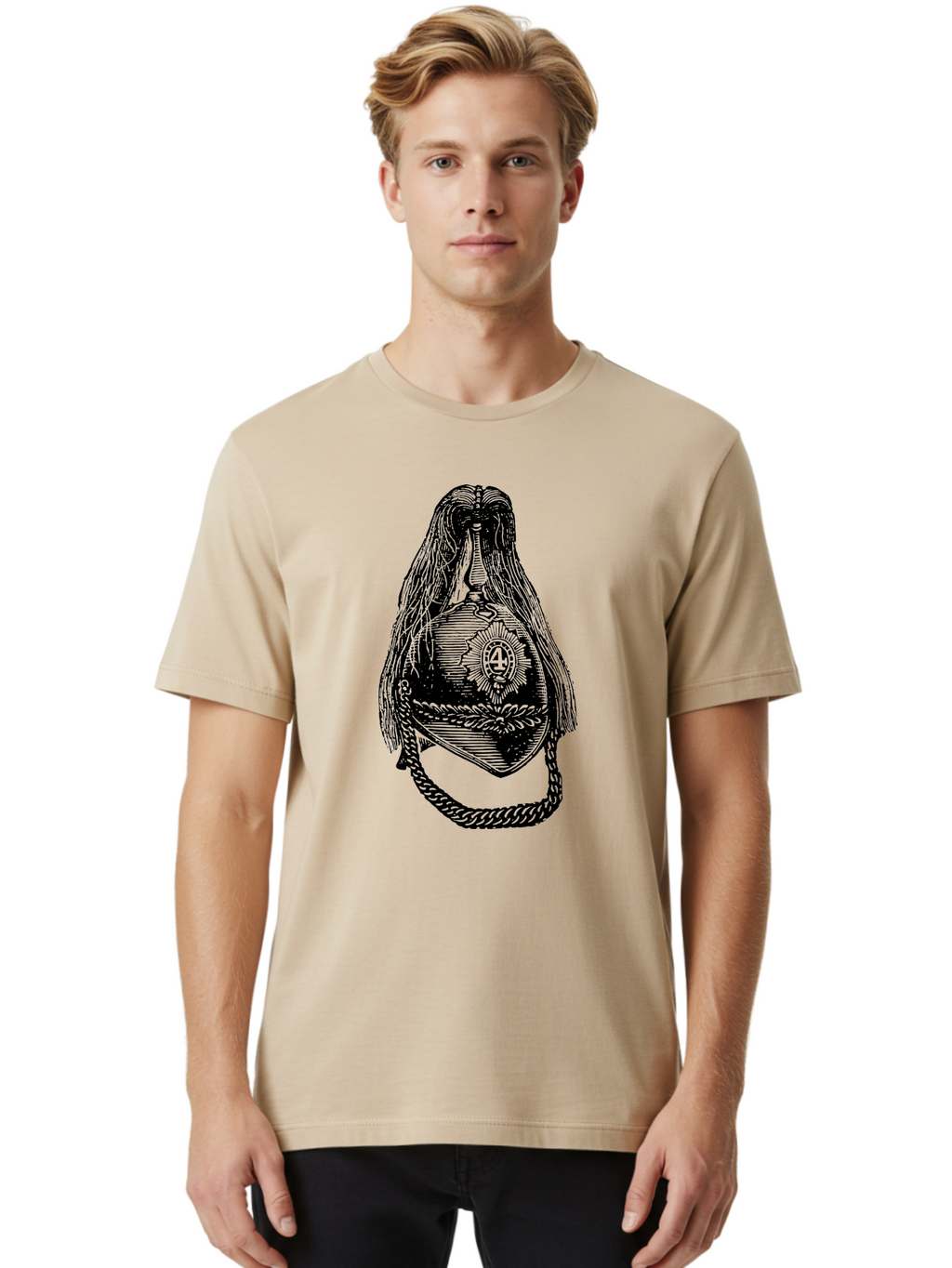 Goddess-With-Chalice-And-Rope Men'S Graphic Tee, 100% Cotton, Comfortable Casual Summer Wear, Machine Washable, Masonic Symbol, Mysterious Figure, Hood With Shadow, Sacred Emblem, Esoteric Art, Symbolic Representation, Secret Society, Aad536