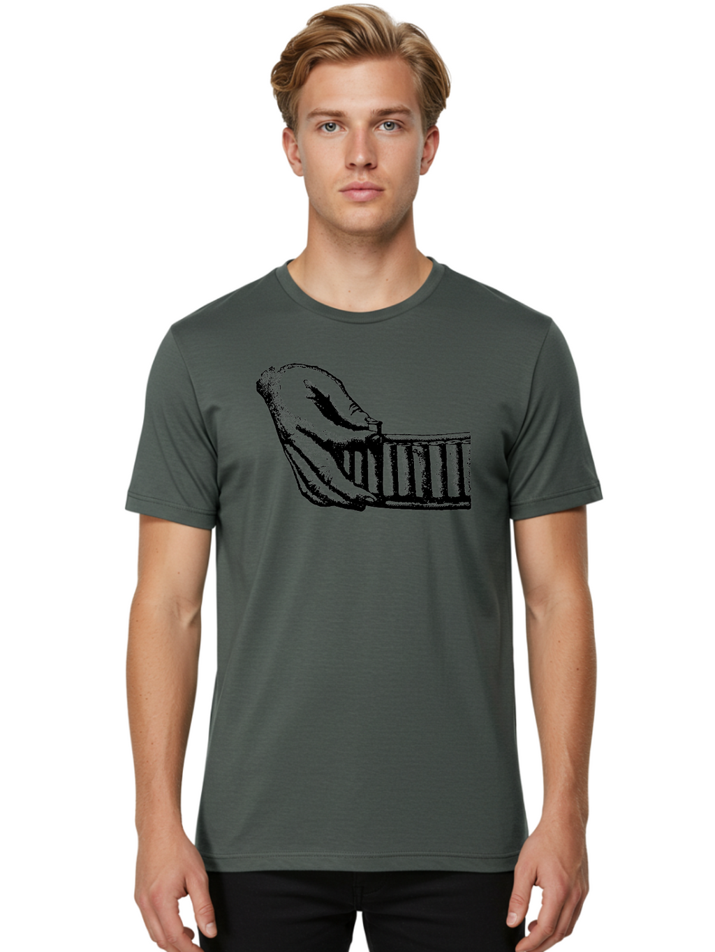 Hand-And-Comb Men'S Graphic Tee, 100% Cotton, Comfortable Casual Summer Wear, Machine Washable, Hand Holding A Comb, Vintage Illustration, Unique Textures, Artistic Expression, Creative Styling, Retro Aesthetics, Close-Up Details Aad537