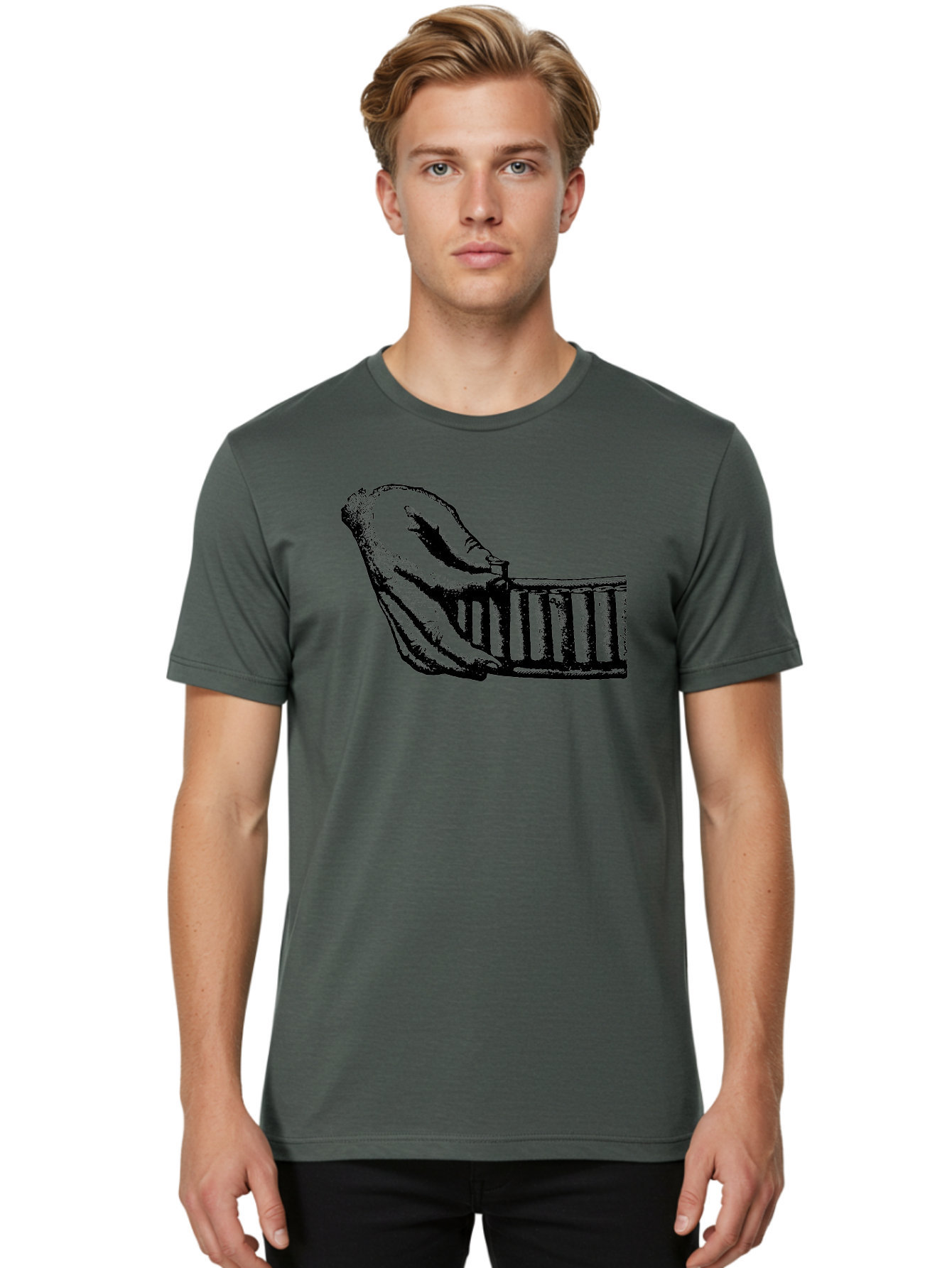 Hand-And-Comb Men'S Graphic Tee, 100% Cotton, Comfortable Casual Summer Wear, Machine Washable, Hand Holding A Comb, Vintage Illustration, Unique Textures, Artistic Expression, Creative Styling, Retro Aesthetics, Close-Up Details Aad537
