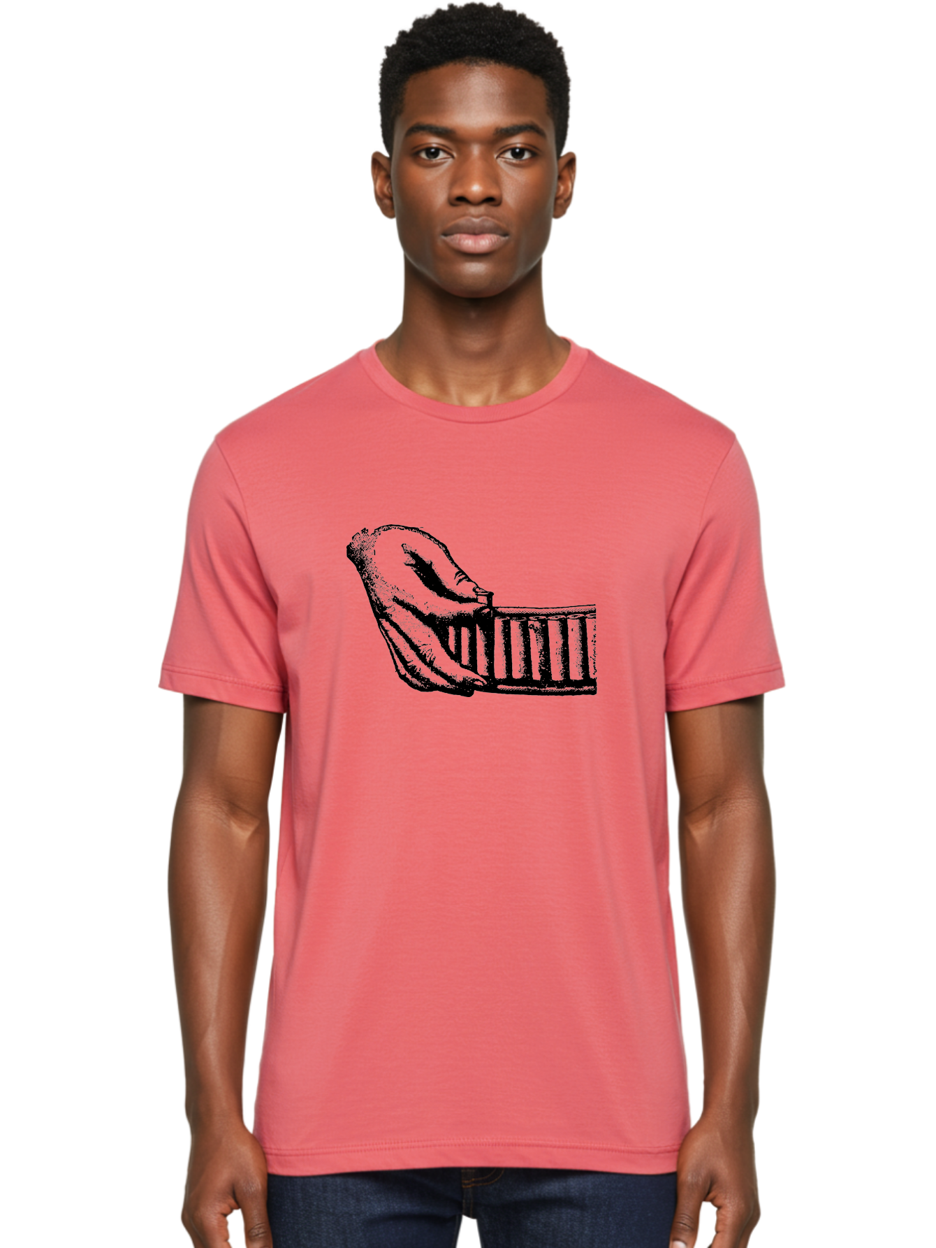 Hand-And-Comb Men'S Graphic Tee, 100% Cotton, Comfortable Casual Summer Wear, Machine Washable, Hand Holding A Comb, Vintage Illustration, Unique Textures, Artistic Expression, Creative Styling, Retro Aesthetics, Close-Up Details Aad537