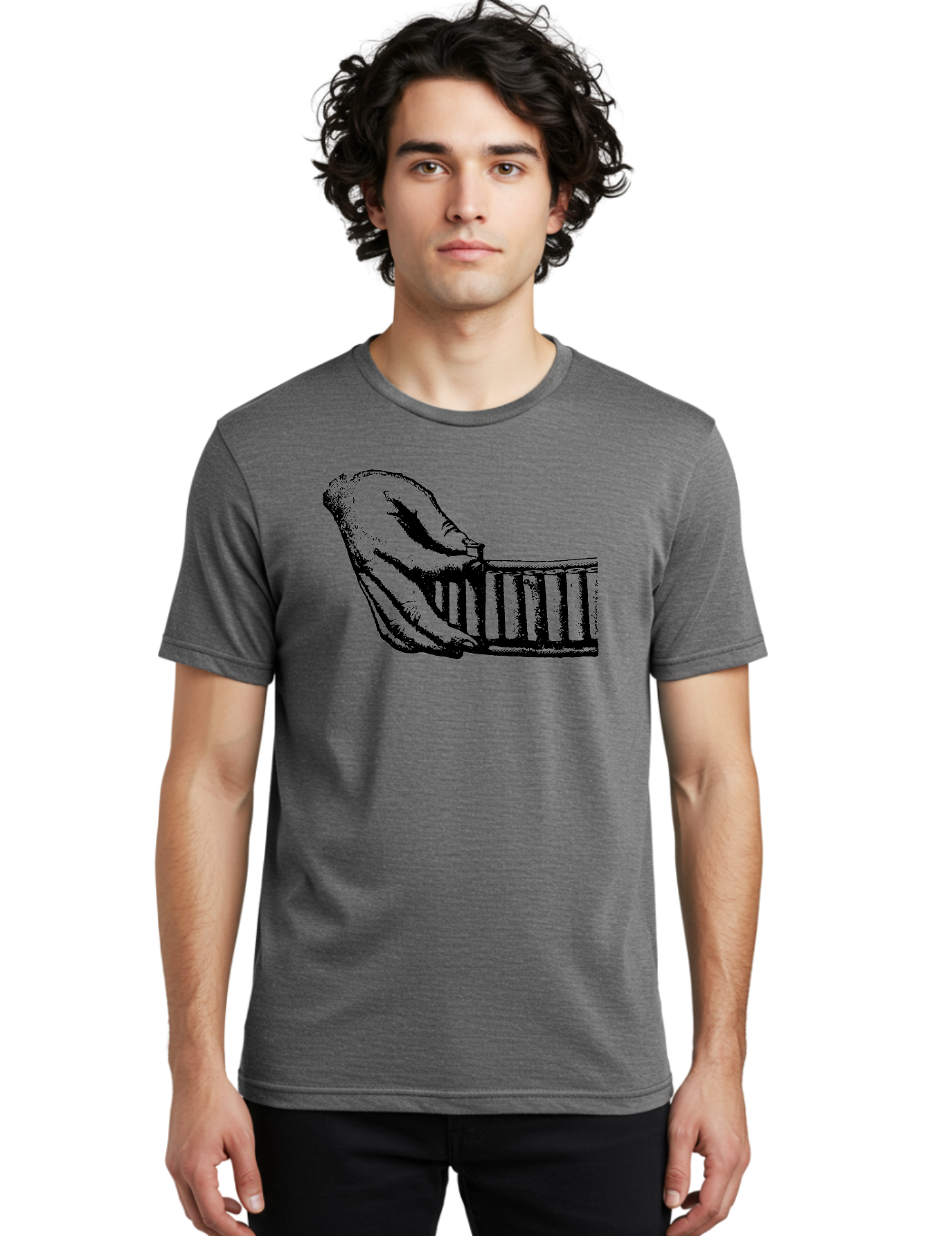 Hand-And-Comb Men'S Graphic Tee, 100% Cotton, Comfortable Casual Summer Wear, Machine Washable, Hand Holding A Comb, Vintage Illustration, Unique Textures, Artistic Expression, Creative Styling, Retro Aesthetics, Close-Up Details Aad537