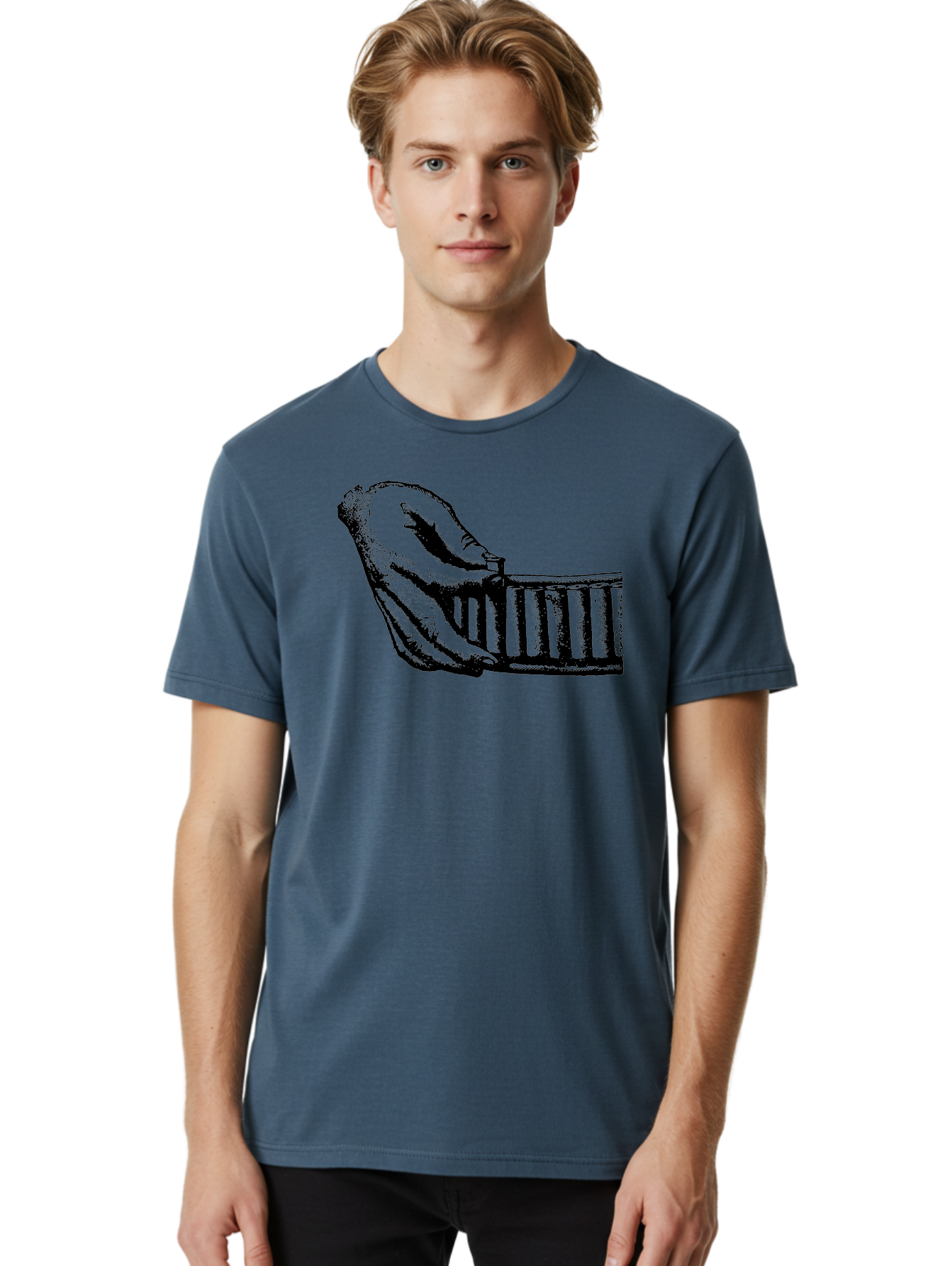 Hand-And-Comb Men'S Graphic Tee, 100% Cotton, Comfortable Casual Summer Wear, Machine Washable, Hand Holding A Comb, Vintage Illustration, Unique Textures, Artistic Expression, Creative Styling, Retro Aesthetics, Close-Up Details Aad537
