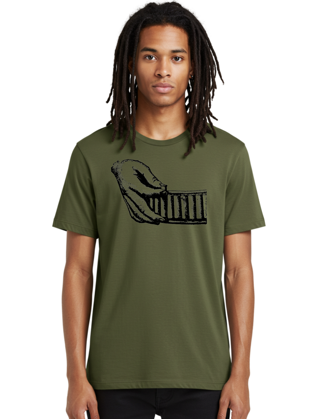 Hand-And-Comb Men'S Graphic Tee, 100% Cotton, Comfortable Casual Summer Wear, Machine Washable, Hand Holding A Comb, Vintage Illustration, Unique Textures, Artistic Expression, Creative Styling, Retro Aesthetics, Close-Up Details Aad537