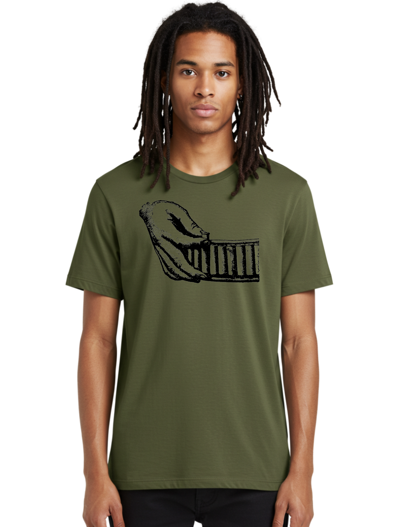 Hand-And-Comb Men'S Graphic Tee, 100% Cotton, Comfortable Casual Summer Wear, Machine Washable, Hand Holding A Comb, Vintage Illustration, Unique Textures, Artistic Expression, Creative Styling, Retro Aesthetics, Close-Up Details Aad537