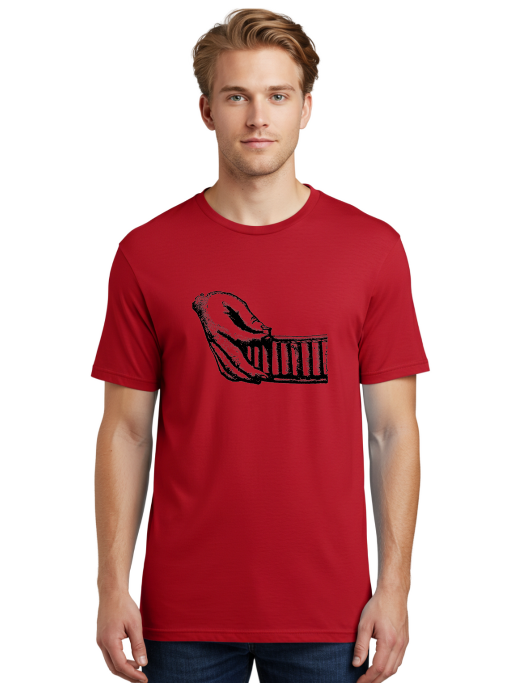 Hand-And-Comb Men'S Graphic Tee, 100% Cotton, Comfortable Casual Summer Wear, Machine Washable, Hand Holding A Comb, Vintage Illustration, Unique Textures, Artistic Expression, Creative Styling, Retro Aesthetics, Close-Up Details Aad537