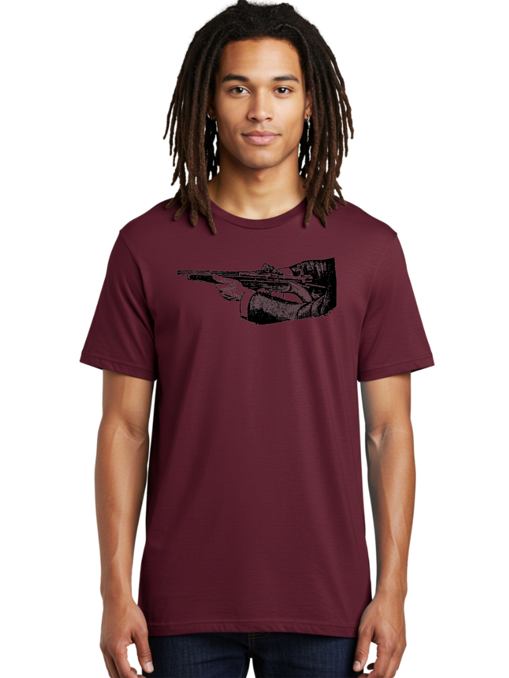 Hand-Holding-Rifle Men'S Graphic Tee, 100% Cotton, Comfortable Casual Summer Wear, Machine Washable, Rifle In Hand, Gun Illustration, Vintage Art, Firearm Graphic, Black And White, Shooter Illustration, Handgun Artwork Aad538