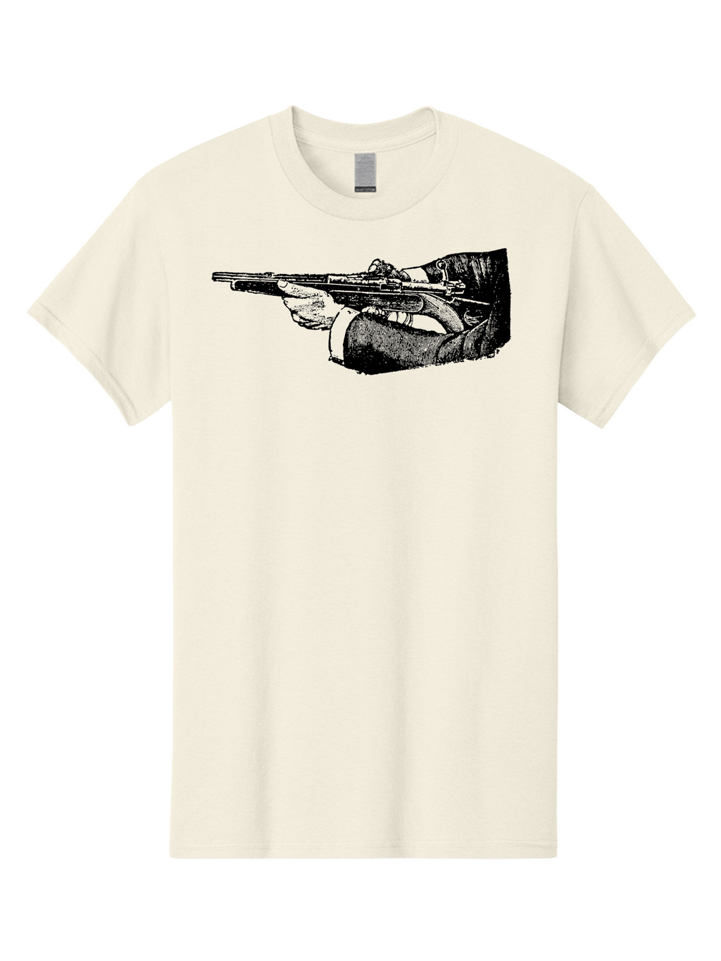 Hand-Holding-Rifle Men'S Graphic Tee, 100% Cotton, Comfortable Casual Summer Wear, Machine Washable, Rifle In Hand, Gun Illustration, Vintage Art, Firearm Graphic, Black And White, Shooter Illustration, Handgun Artwork Aad538