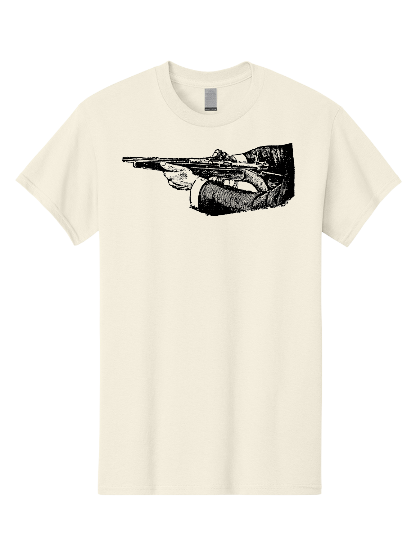 Hand-Holding-Rifle Men'S Graphic Tee, 100% Cotton, Comfortable Casual Summer Wear, Machine Washable, Rifle In Hand, Gun Illustration, Vintage Art, Firearm Graphic, Black And White, Shooter Illustration, Handgun Artwork Aad538