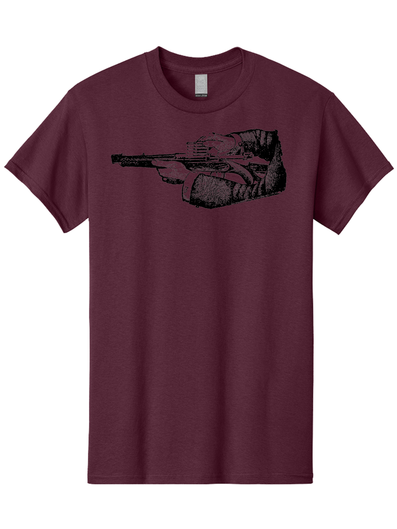 Hands-Holding-Gun Men'S Graphic Tee, 100% Cotton, Comfortable Casual Summer Wear, Machine Washable, Hand Holding Gun, Futuristic Firearm, Cyberpunk Aesthetic, Sci-Fi Weapon, Black And Green Illustration, Military Gear, Tactical Equipment Aad539
