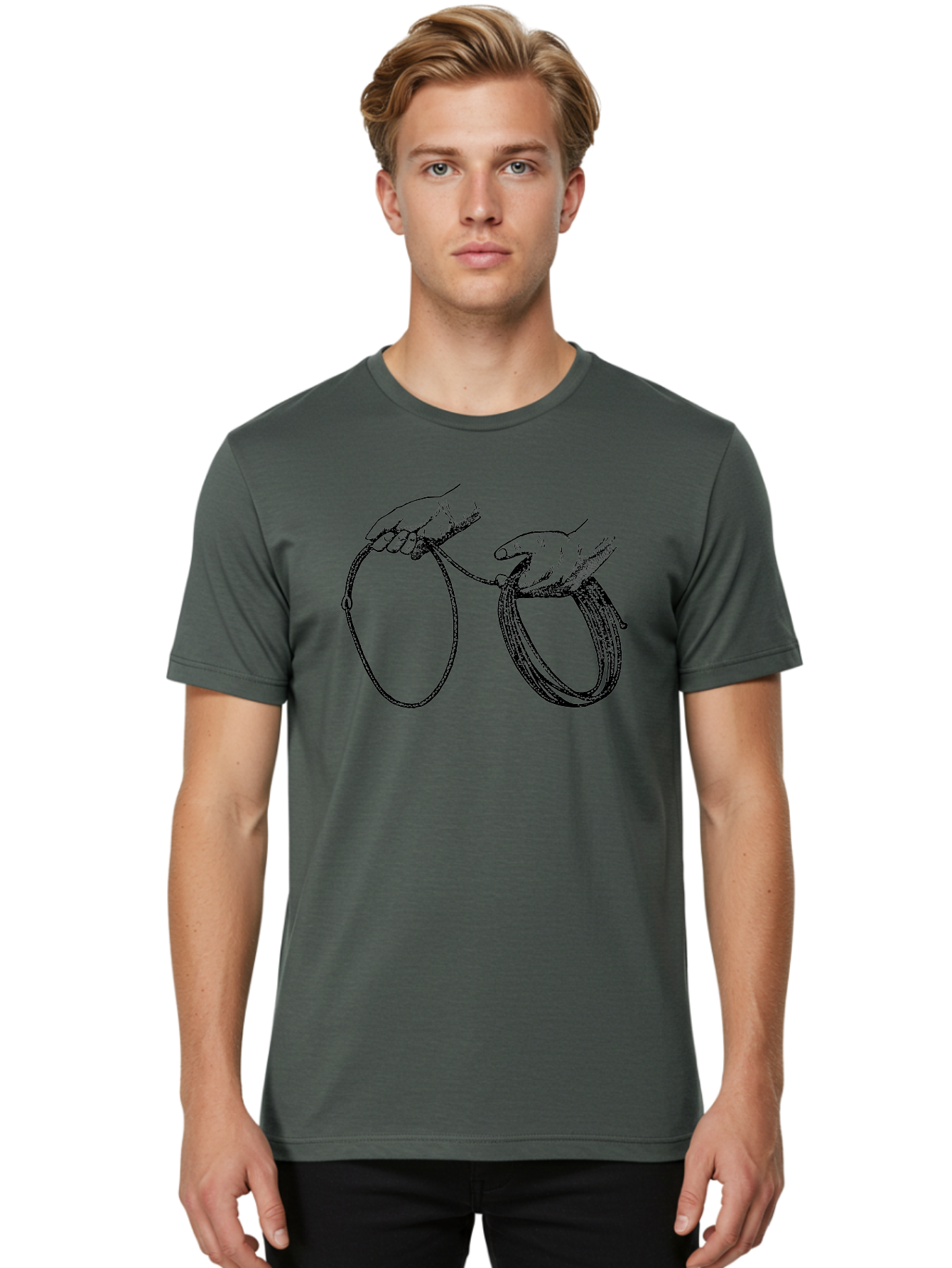 Hands-Holding-Rope Men'S Graphic Tee, 100% Cotton, Comfortable Casual Summer Wear, Machine Washable, Rope In Hands, Entwined Hands, Hand Gesture, Rope Manipulation, Illustration Art, Monochrome Design, Hand-Drawn Image Aad540