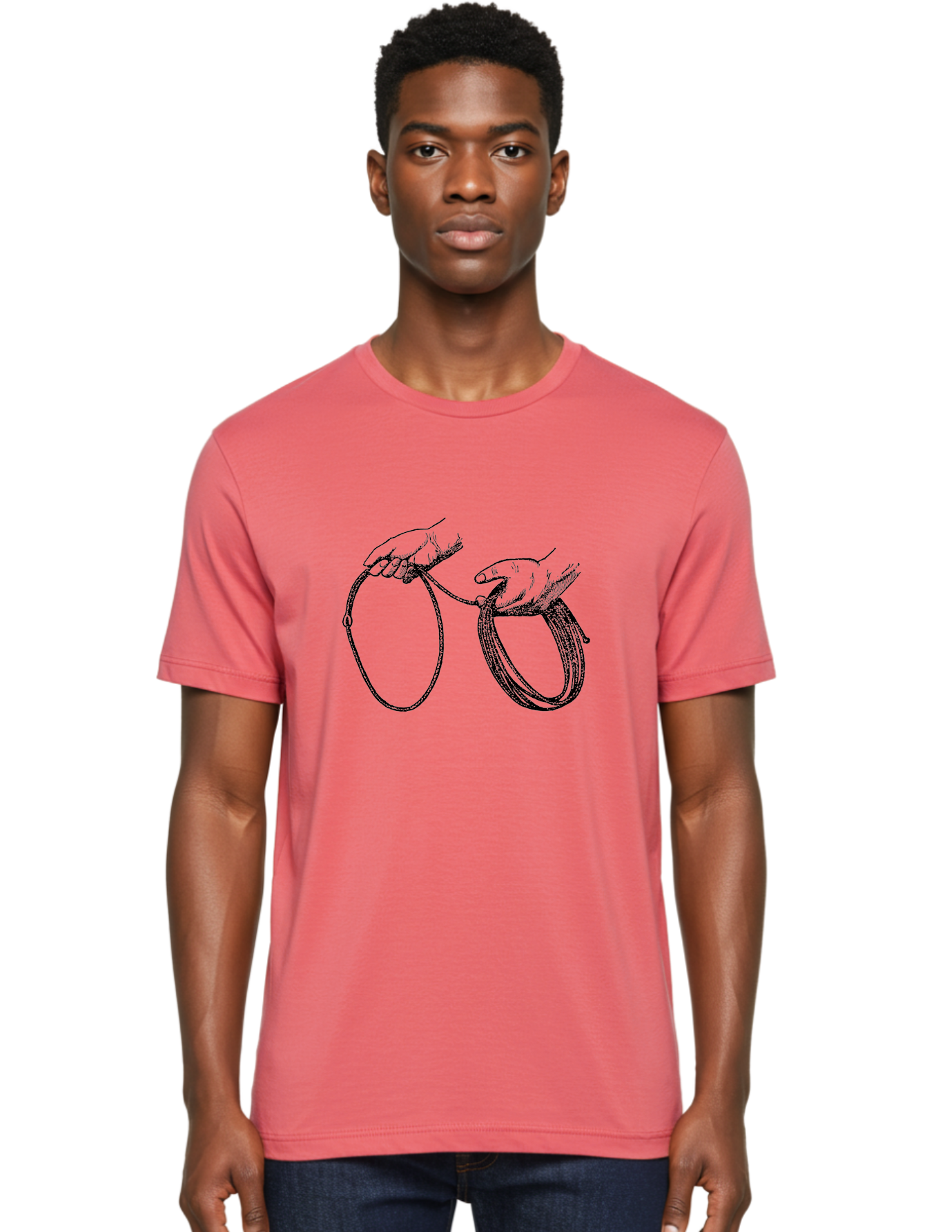 Hands-Holding-Rope Men'S Graphic Tee, 100% Cotton, Comfortable Casual Summer Wear, Machine Washable, Rope In Hands, Entwined Hands, Hand Gesture, Rope Manipulation, Illustration Art, Monochrome Design, Hand-Drawn Image Aad540