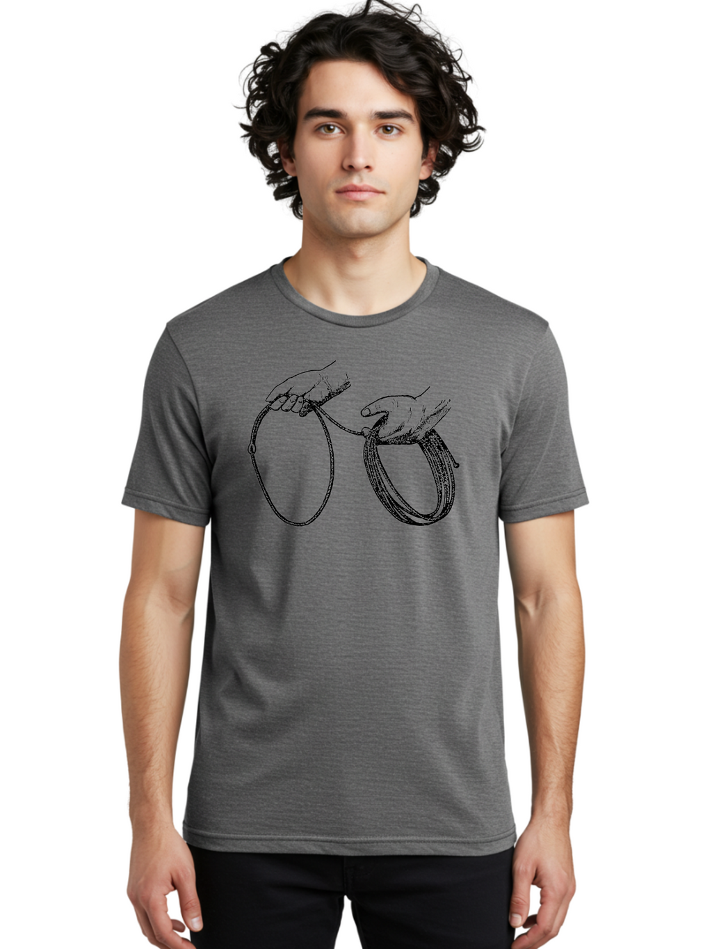 Hands-Holding-Rope Men'S Graphic Tee, 100% Cotton, Comfortable Casual Summer Wear, Machine Washable, Rope In Hands, Entwined Hands, Hand Gesture, Rope Manipulation, Illustration Art, Monochrome Design, Hand-Drawn Image Aad540