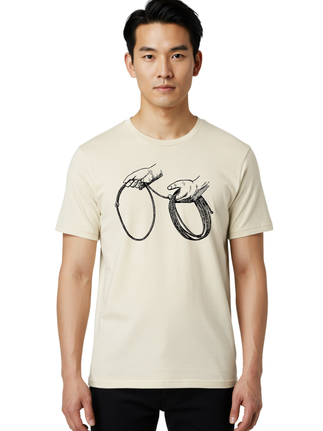 Hands-Holding-Rope Men'S Graphic Tee, 100% Cotton, Comfortable Casual Summer Wear, Machine Washable, Rope In Hands, Entwined Hands, Hand Gesture, Rope Manipulation, Illustration Art, Monochrome Design, Hand-Drawn Image Aad540