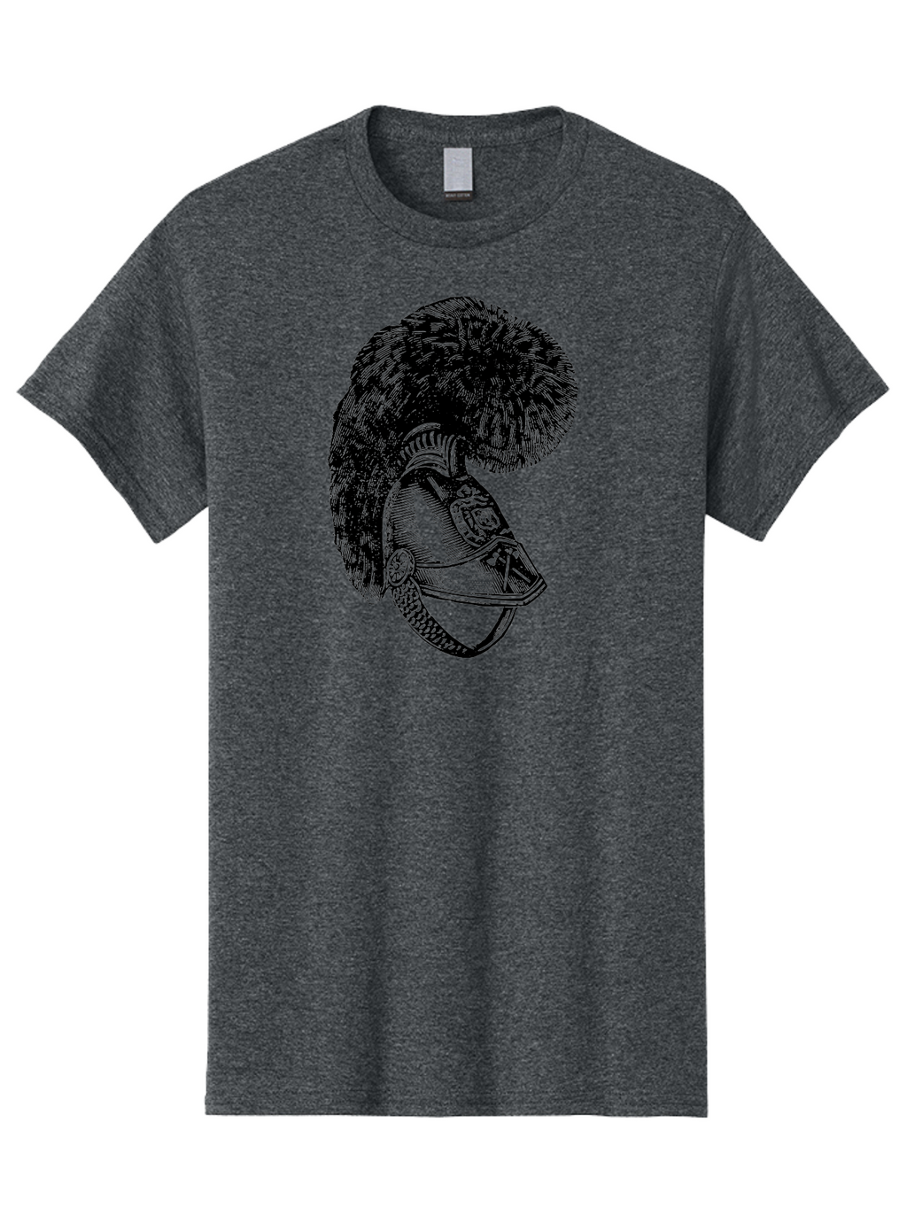 Helmet-With-Plume Men'S Graphic Tee, 100% Cotton, Comfortable Casual Summer Wear, Machine Washable, Medieval Knight Helmet, Metal Armor, Feathered Crest, Vintage Design, Warrior'S Gear, Historical Illustration, Ornate Details, Aad541