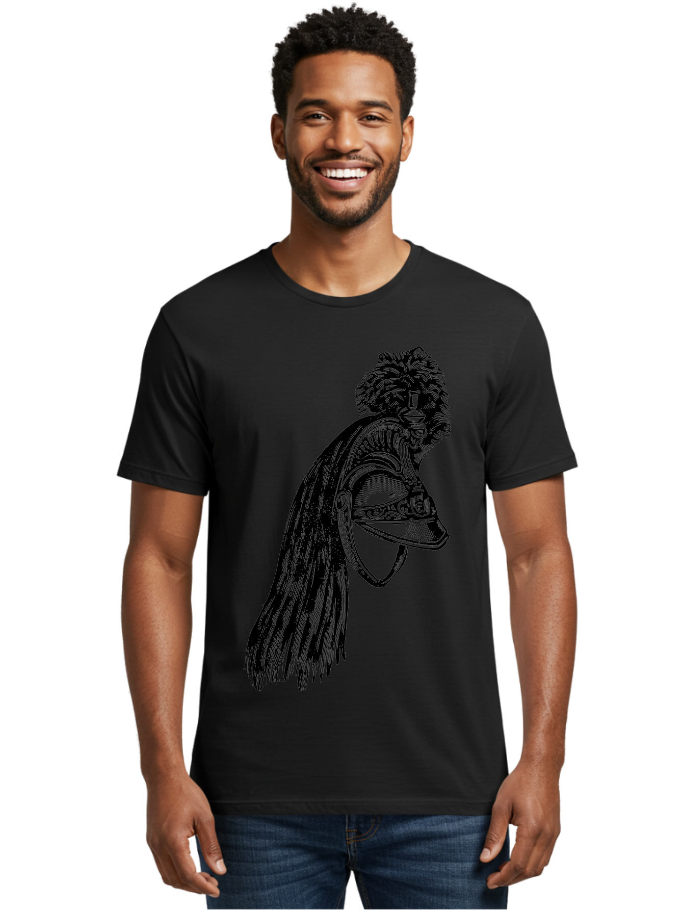Helmet Men'S Graphic Tee, 100% Cotton, Comfortable Casual Summer Wear, Machine Washable, Vintage Helmet, Feathered Plume, Military Headgear, Historical Armor, Ornate Design, Classical Illustration, Detailed Artwork, Historical Reenactment, Aad542