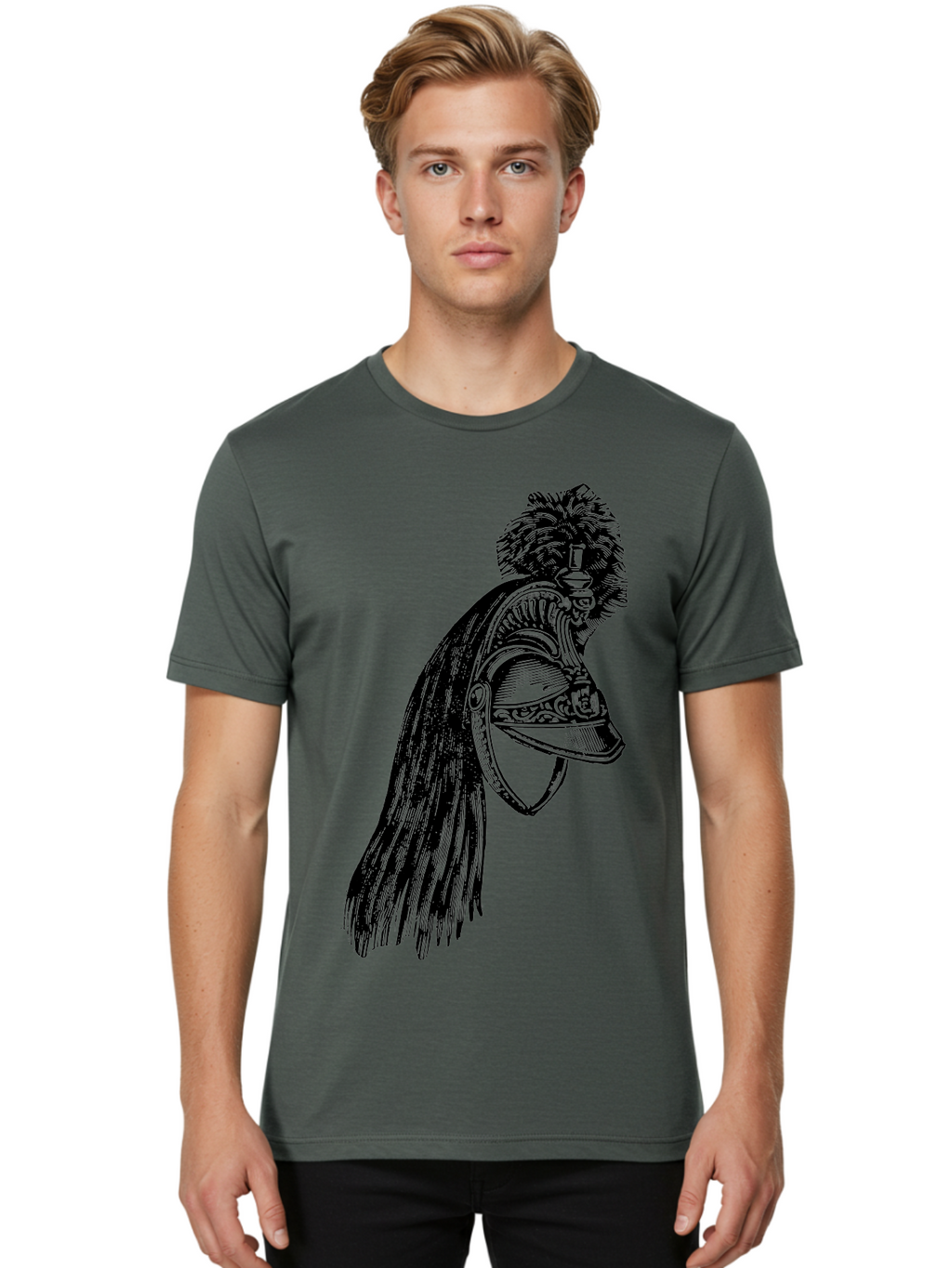 Helmet Men'S Graphic Tee, 100% Cotton, Comfortable Casual Summer Wear, Machine Washable, Vintage Helmet, Feathered Plume, Military Headgear, Historical Armor, Ornate Design, Classical Illustration, Detailed Artwork, Historical Reenactment, Aad542