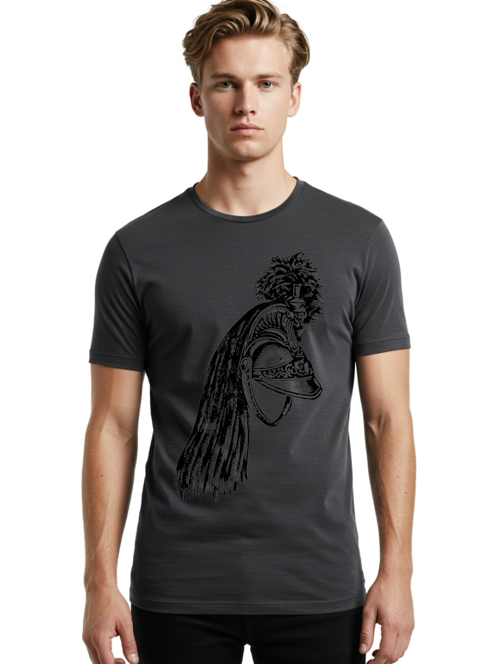 Helmet Men'S Graphic Tee, 100% Cotton, Comfortable Casual Summer Wear, Machine Washable, Vintage Helmet, Feathered Plume, Military Headgear, Historical Armor, Ornate Design, Classical Illustration, Detailed Artwork, Historical Reenactment, Aad542